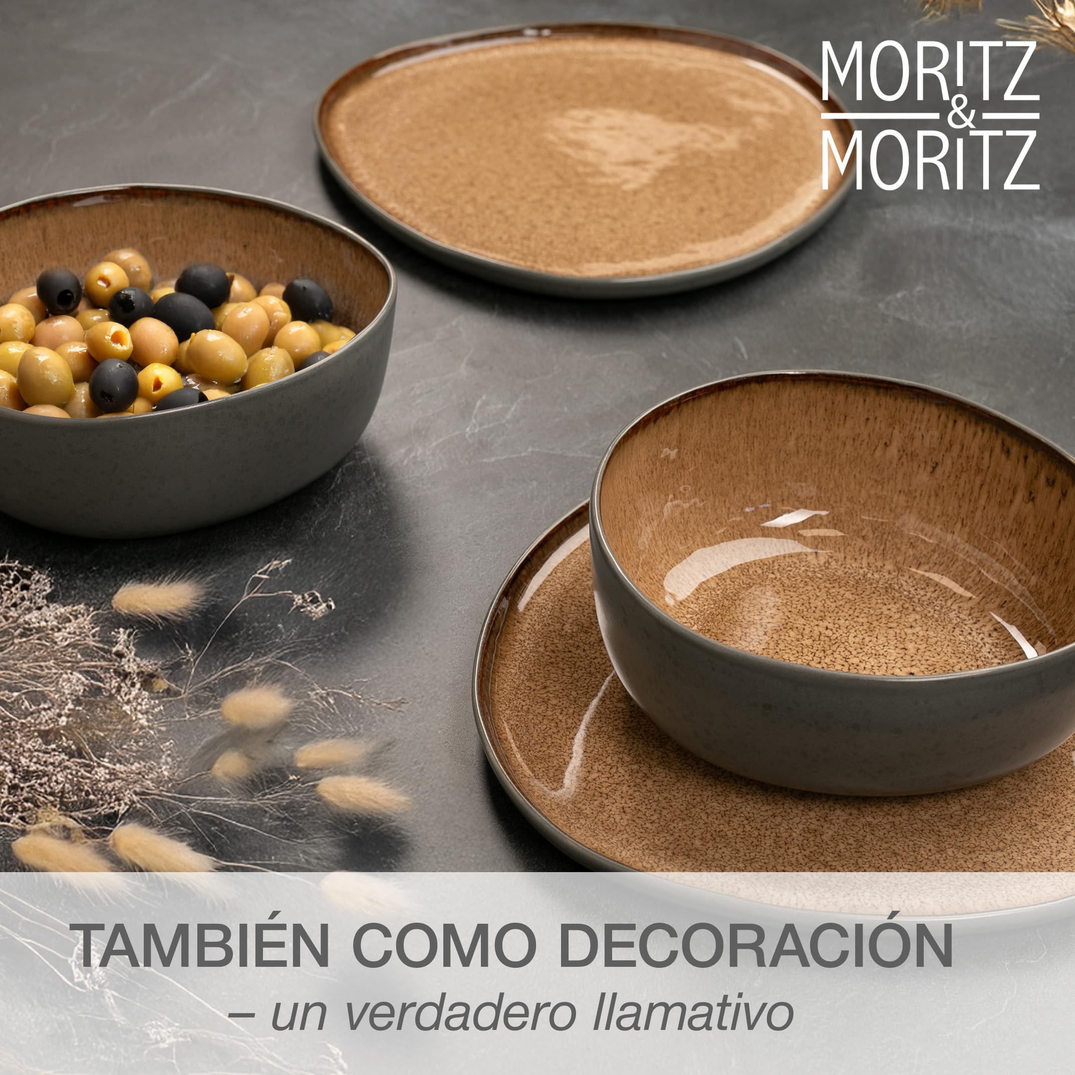Moritz & Moritz Juego de platos orgánicos, 2 platos grandes de gres de alta calidad, modernos y atemporales, aptos para microondas y lavavajillas, perfectos para ensaladas, carne a la parrilla