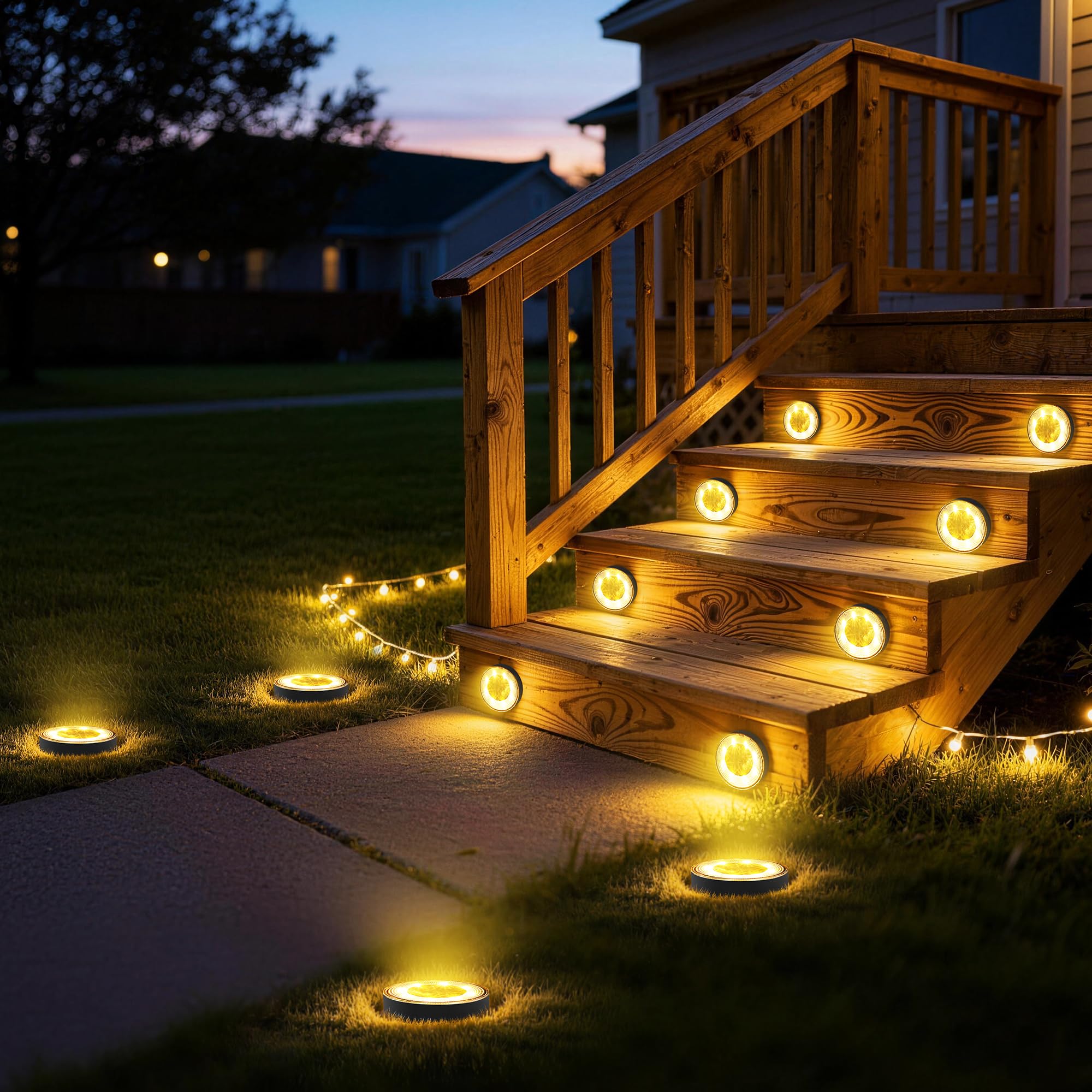 iBaycon Éclairage Solaire Extérieur Pour Jardin, Lampes Solaires Au Sol Blanc Chaud, Lot de 12 Lampes Étanches à 8 Led pour l'Éclairage des Allées, Des Cours, des Terrasses Et Des Pelouses