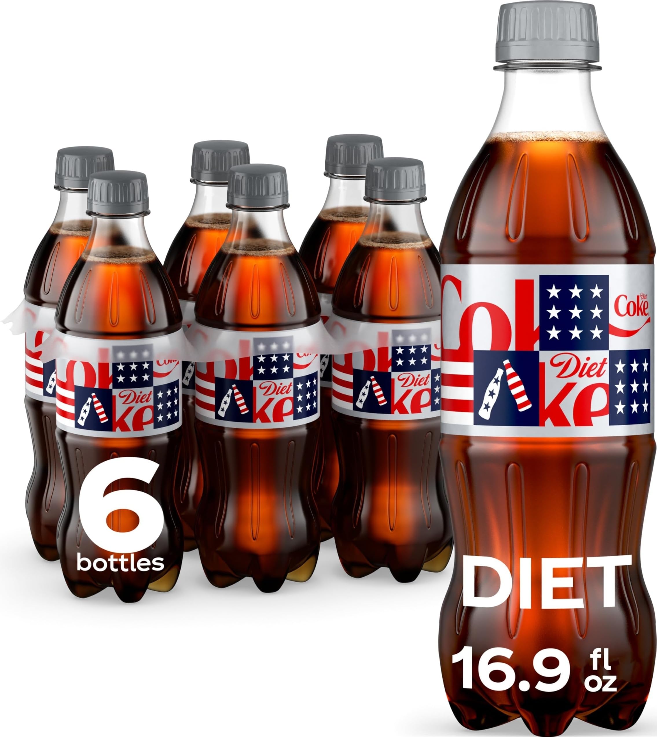 Diet Coke Soda Soft Drink Bottles, 16.9 fl oz, 6 Pack | No sugar, no calories, 64 mg caffeine per bottle