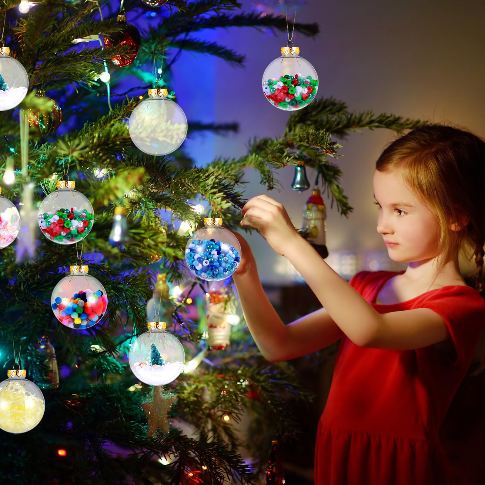 Wettarn 50 bolas de adorno rellenables de Navidad a granel, burbujas de plástico, adornos colgantes para manualidades, fiestas, decoración de cumpleaños (3.15 pulgadas, dorado)