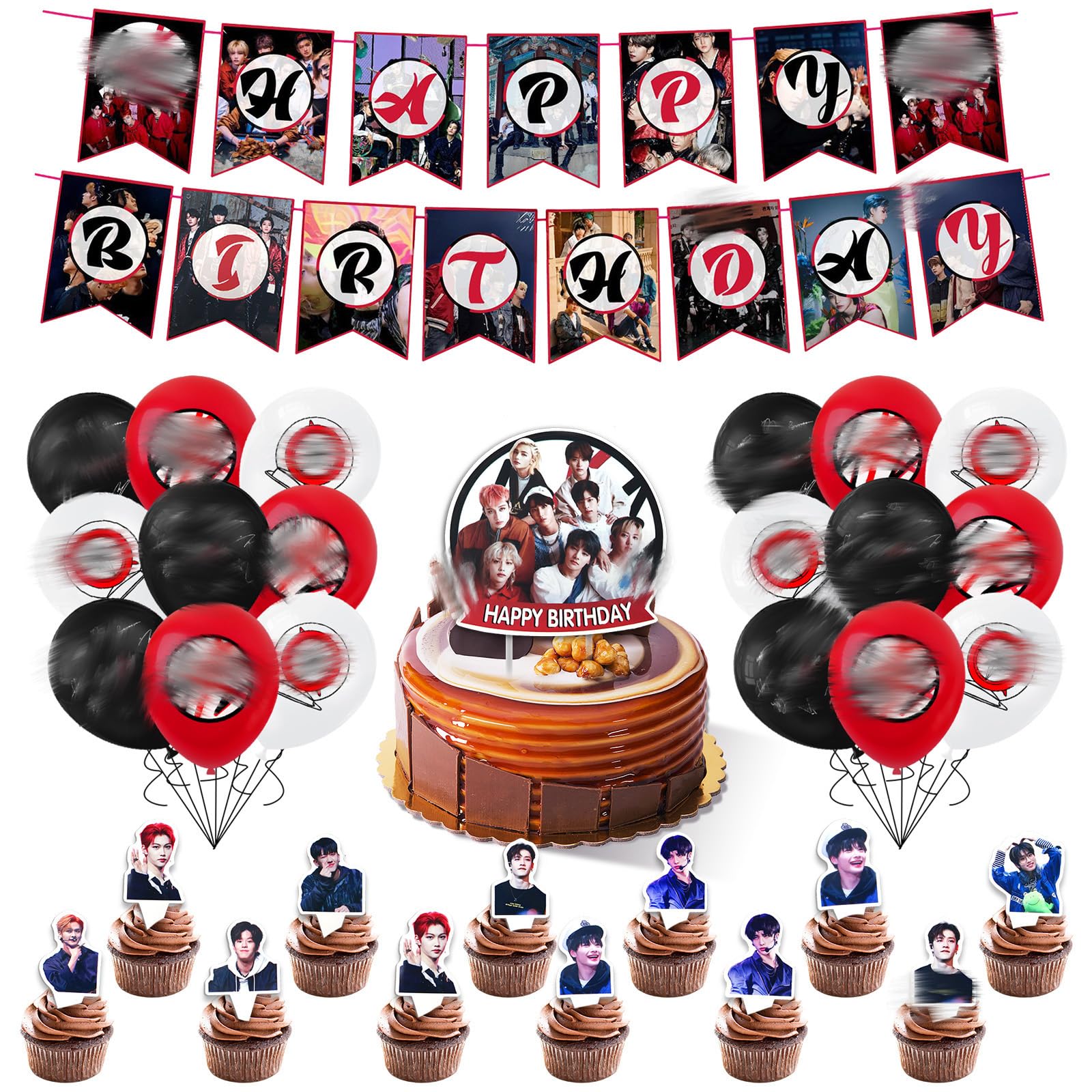 Stray-K Birthday Decorations, 44PCS Party Balloon Decorations, Birthday Party Supplies for Boys Girls, Include Banner, Balloons, Cake Topper, Cupcake Toppers