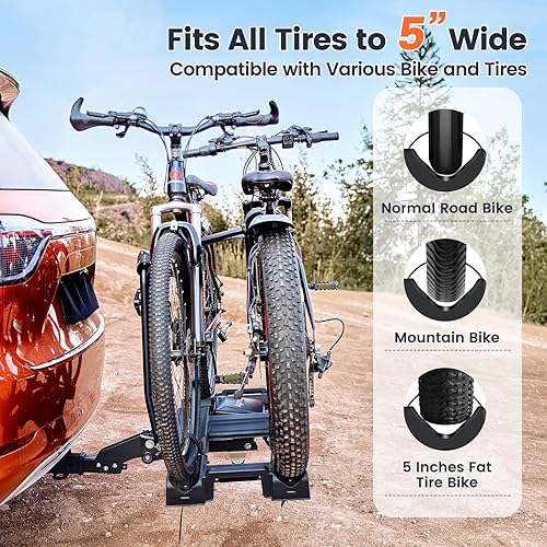 Miniatura 2 de Soporte para bicicleta eléctrica con rampa para 2 bicicletas eléctricas pesadas, se adapta a portabicicletas de enganche de neumáticos gruesos de 5