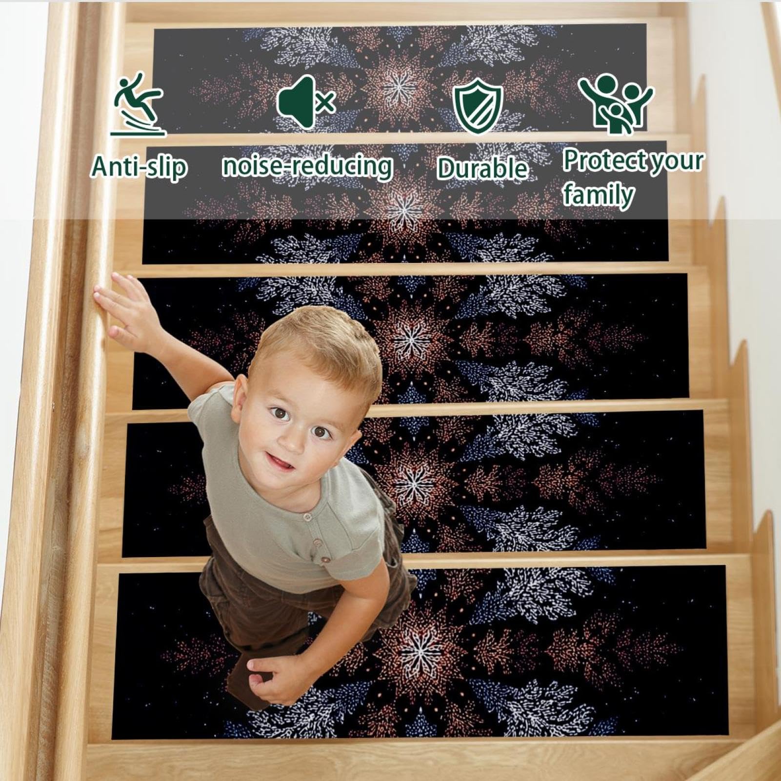 Lot de 15 tapis d'escalier antidérapants et autocollants de sécurité Motif flocon de neige 76,2 x 20,3 cm