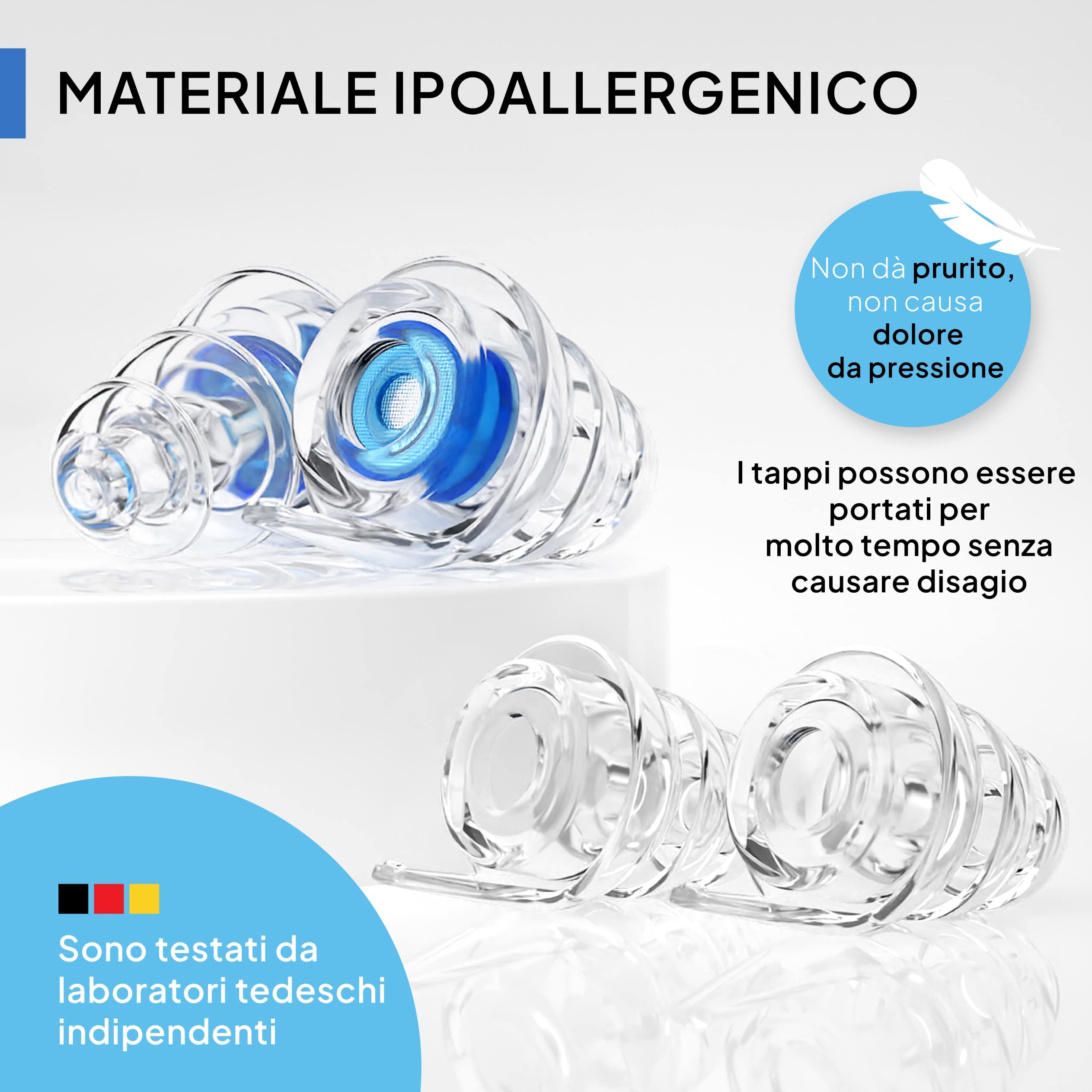 Senner MusicPro tappi per orecchie antirumore a protezione dell’udito con contenitore in alluminio. Ideali per musica, concerti, discoteca e festival, blu/trasparente