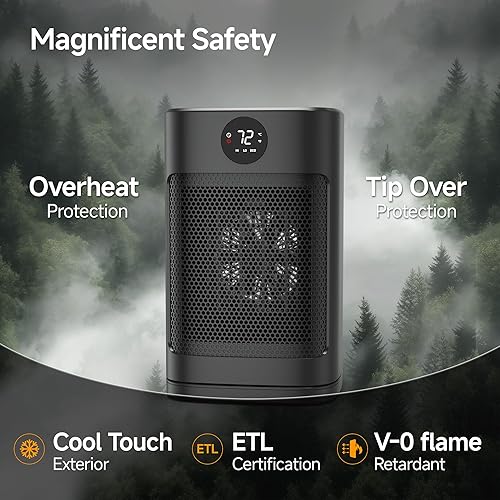 Miniatura 3 de Calentador de espacio portátil de 1500 W, calentador de cerámica personal con 3 ajustes de calor, modo ECO, protección contra sobrecalentamiento,