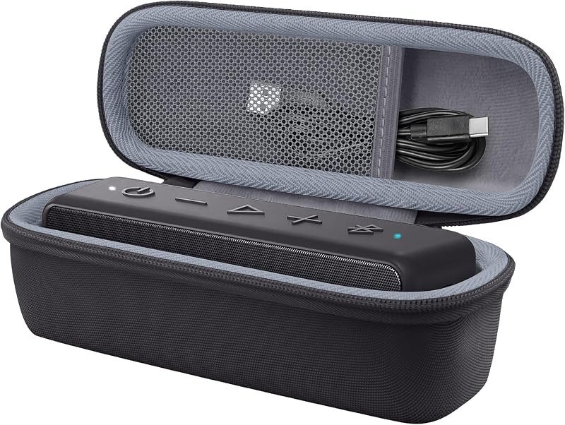 Hard Case for Anker SoundCore/2/Motion B Outdoor Speaker, Black | Space For Charging Cable, Soft Lining, Durable Zippered Shell, Mesh Pocket, Hard Protective Bag