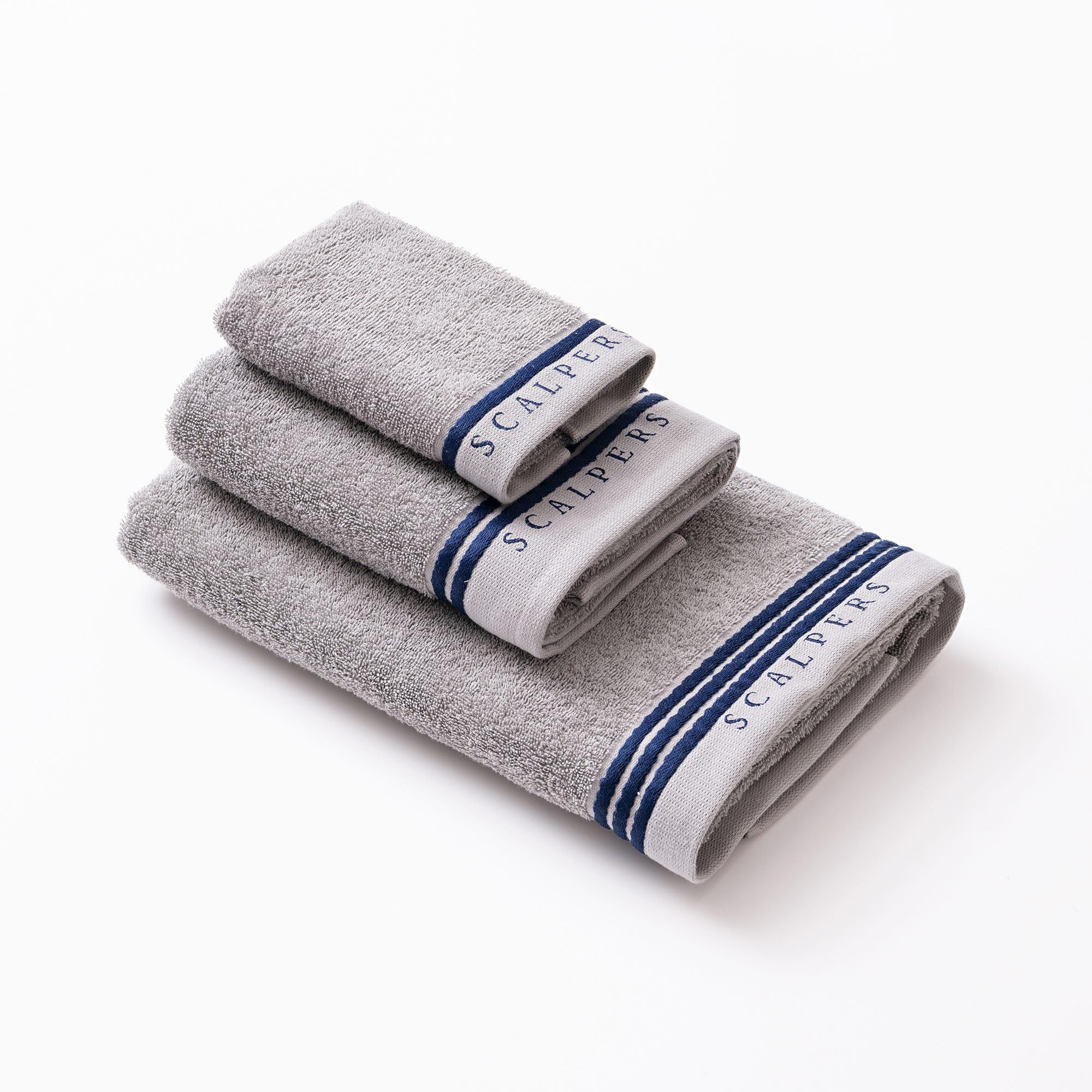 Scalpers Set Toallas baño (tocador 30x50cm + Manos 50x90cm + baño 70x140cm) 450GSM en algodón Gris con Azul Home
