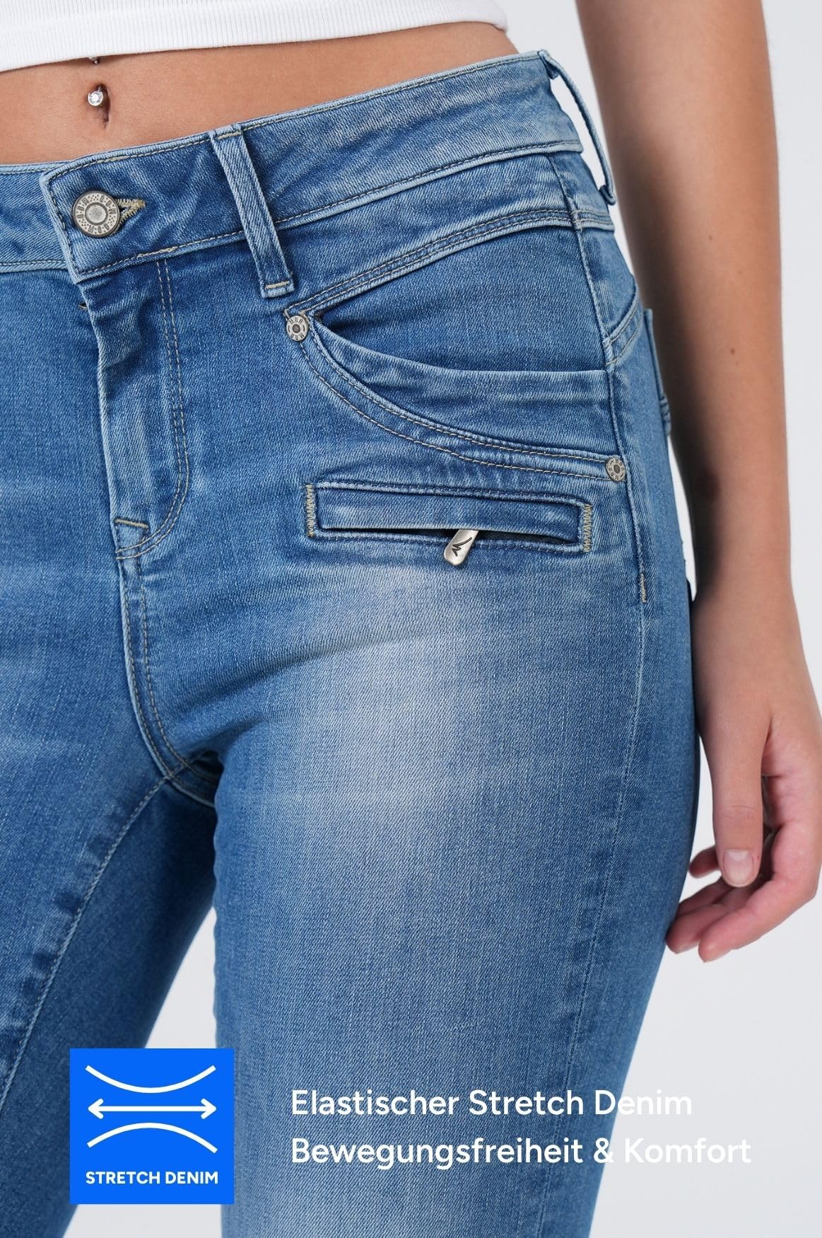 M.O.D Suzy Damen Skinny Jeans – Skinny Fit Damenjeans, Stretch Denim Hose, figurbetonte Damenhose mit Reißverschluss-Details, mittlere Bundhöhe, vielseitig kombinierbar