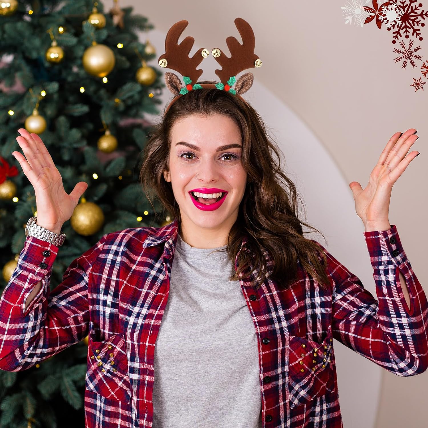 VioraWhite 36 Pcs Christmas Reindeer Antler Headbands with Bell Deer Ears Headband Costume Bulk Felt Antlers Hair Hoop Decor(Vivid Style)