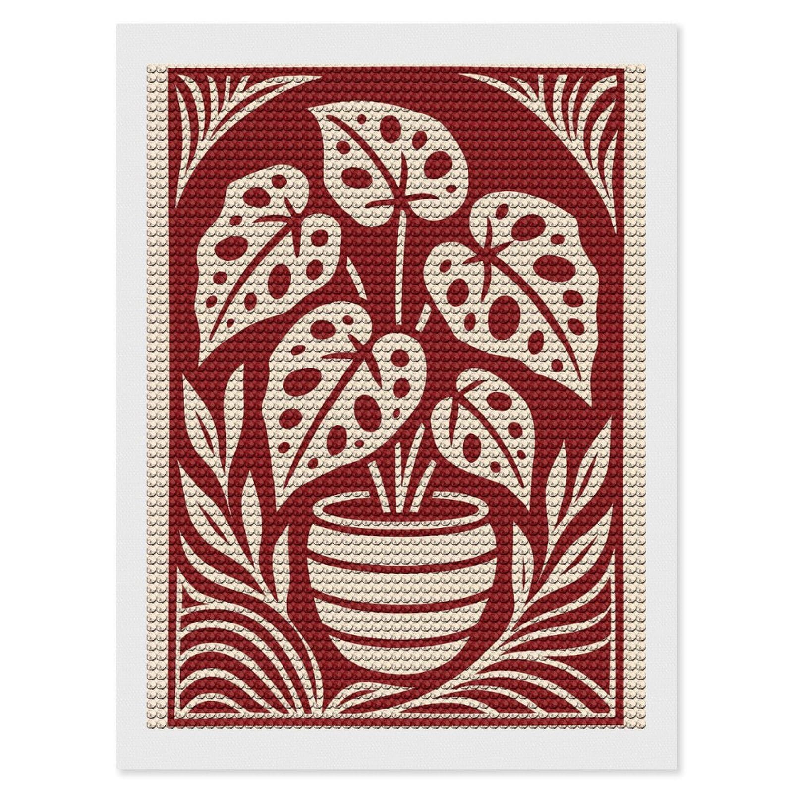 Junmoney Monstera Plant in Pot Illustration DIY Diamond Art Canvas Kit 12"x16", Adhesive Canvas, Easy to Enjoy, Farmhouse Decor, Festive Craft Gift