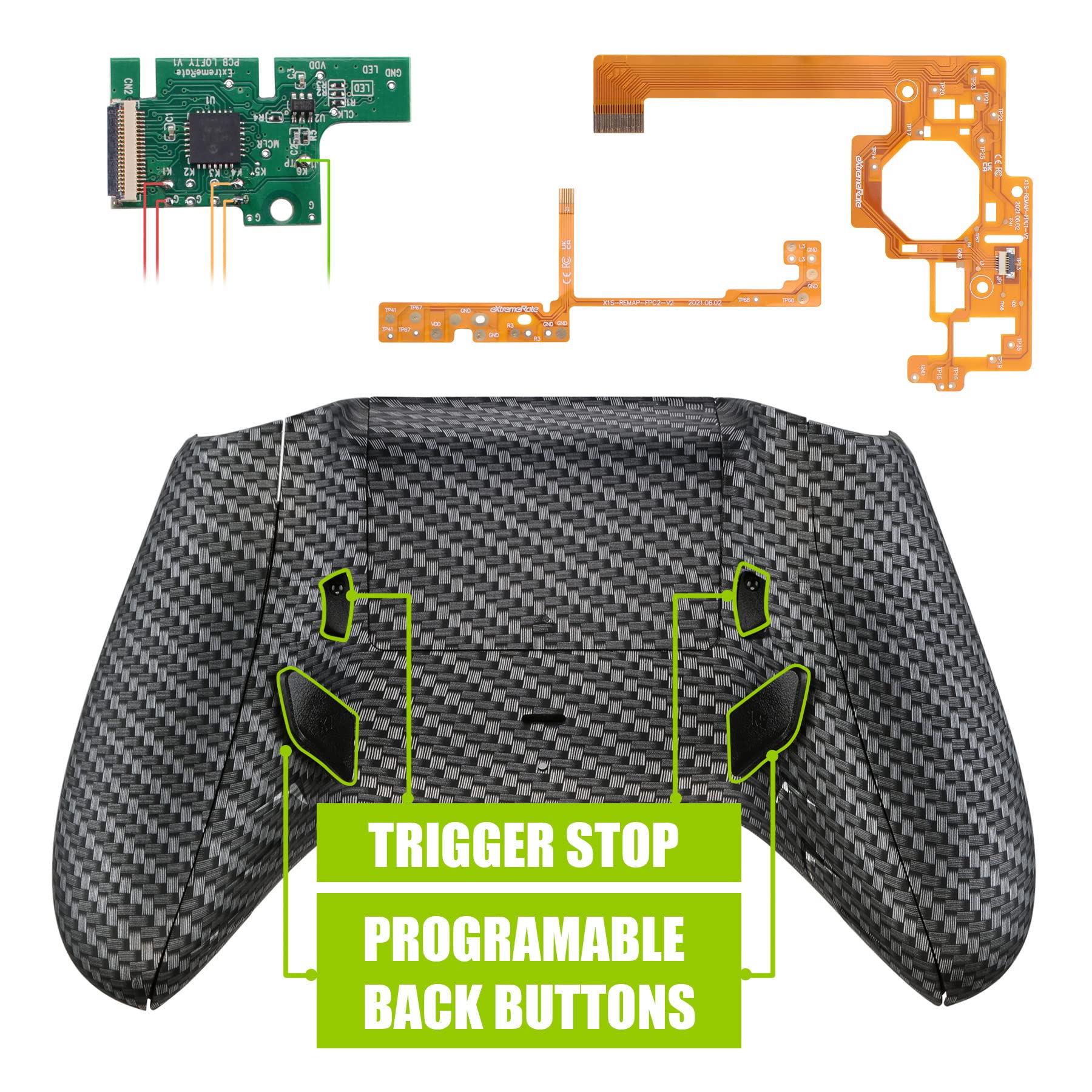 eXtremeRate Lofty Remap Kit Programmabile&Trigger Stop per Xbox One S X Controller,Scheda&Cover Posteriore&Grip&Tasti Posteriori per Xbox One S X Joystick(Model 1708)-Fibra di Carbonio