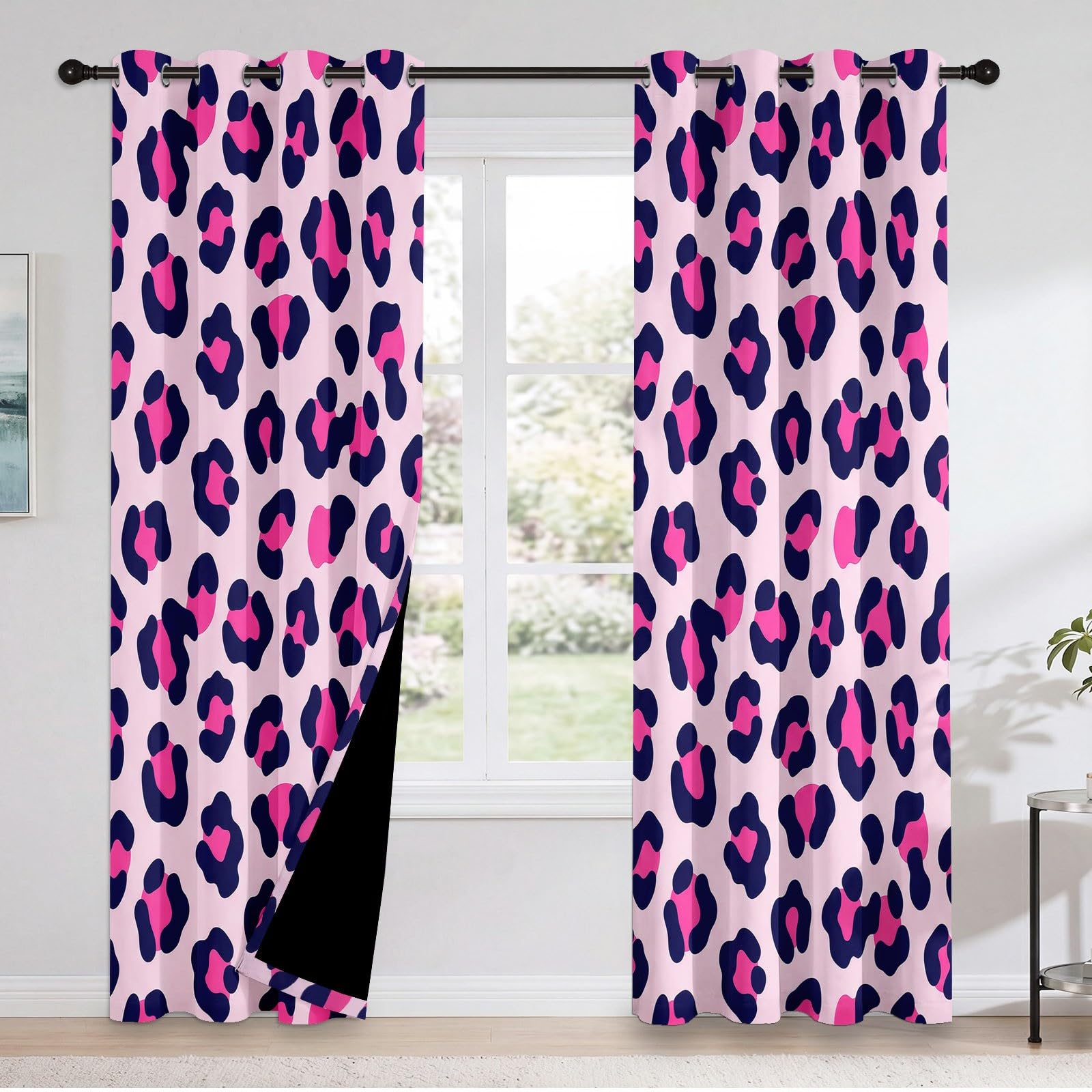 Animal Rideaux Occultants Thermique Isolant 140L X 260H cm (2 Panneaux), Enfant Rideau Occultant Opaque à Oeillets Imprimé Animal À Pois Esthétique Motif pour Chambre d'enfant et Salon, Rose