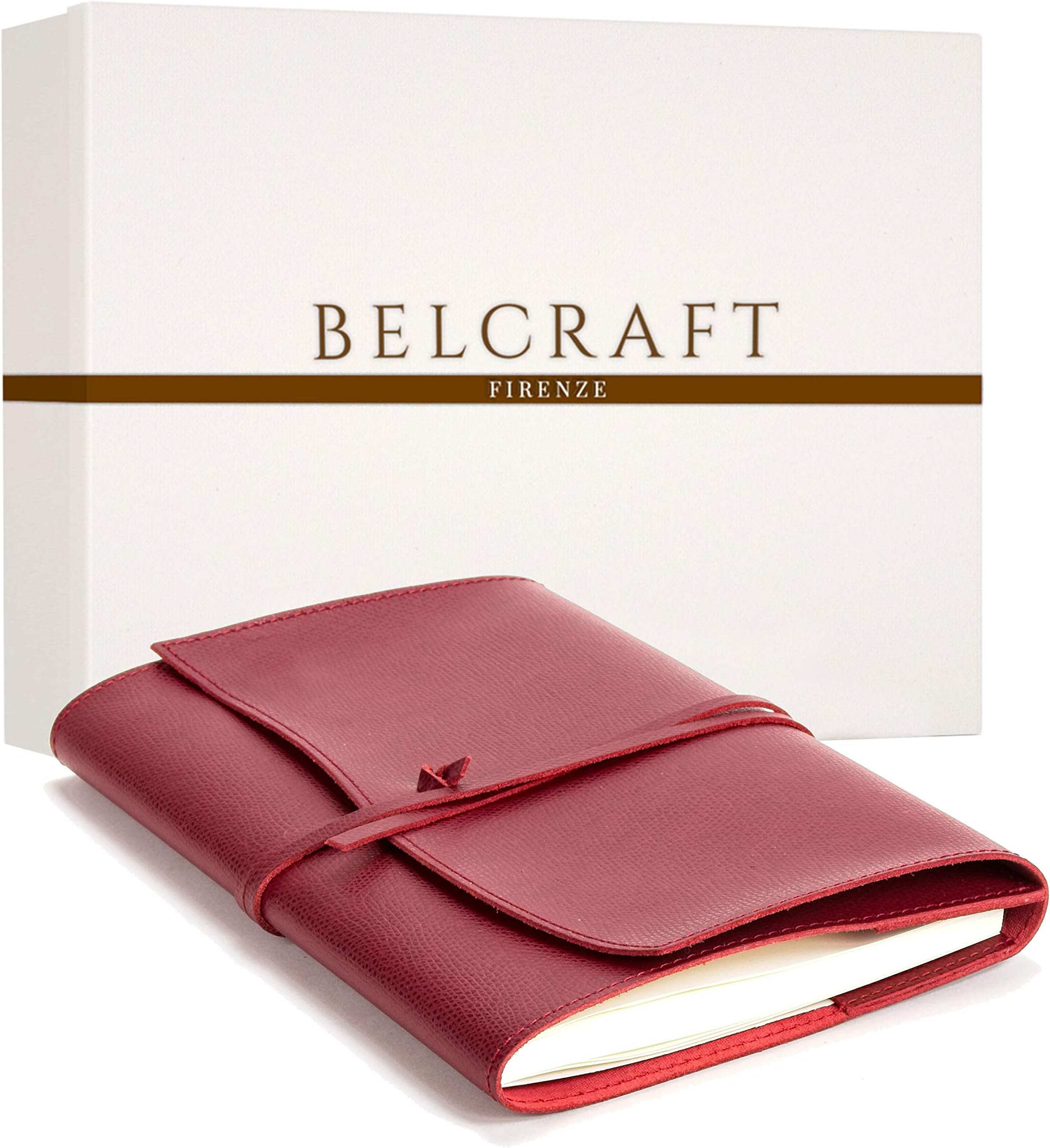 Portofino Refillable Leather Bound Journal, Made in Italy, Writing Notebook, Memory Book, Travel Diary & Notepad, Gift Idea for Man & Woman, Including Special Gift Box (12x17 cm) Red