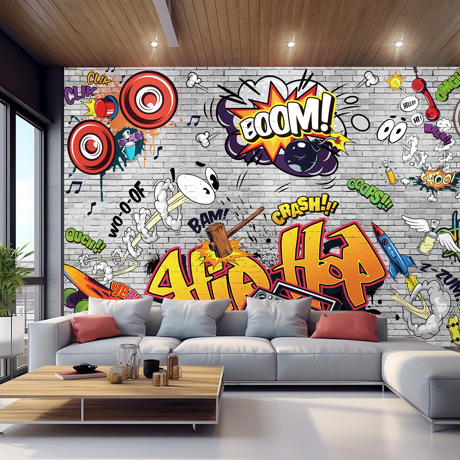 HLNIUC Music Graffiti Wallpaper, Colorful Hip-hop Rock Punk Art Wall Mural, Modern Abstract Wallpaper for Living Room, Bedroom, Dinning Room, Music Room, Bar, KTV - 161"x108" Not Peel and Stick