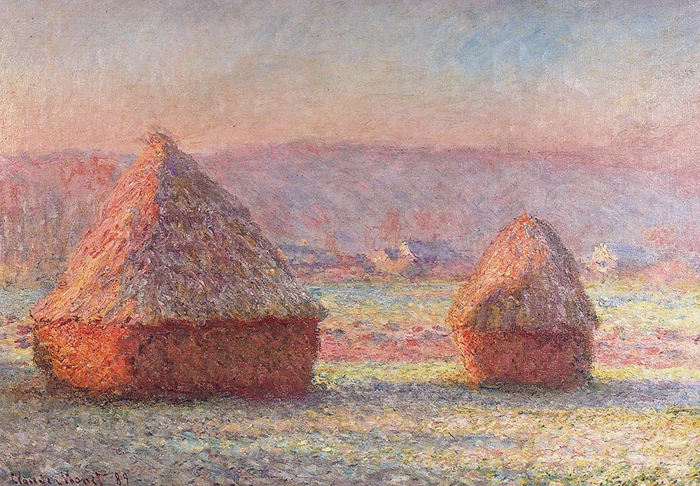 Claude Monet White Frost Sunrise tableau grand format cadre noir