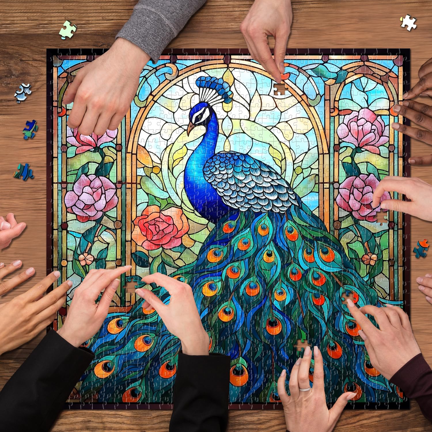 Stained Glass Peacock Puzzles for Adults 1000 Pieces, Vintage Bird