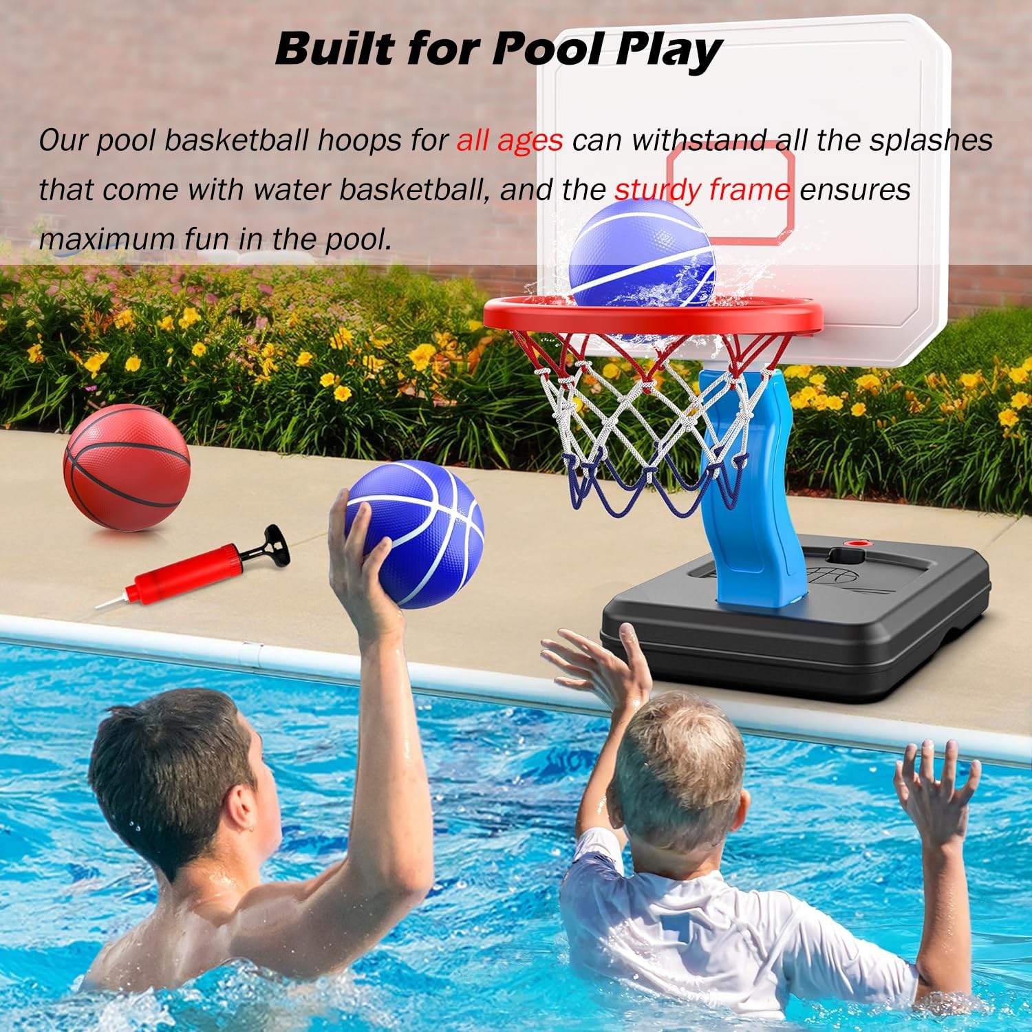 Canestro da piscina Robusto E Durevole Set Da Basket Per Piscina Regolabile In Altezza, Canestro Da Piscina Assemblato Con Base Robusta Per Il Divertimento Estivo Di Bambini/ Adolescenti E Adulti