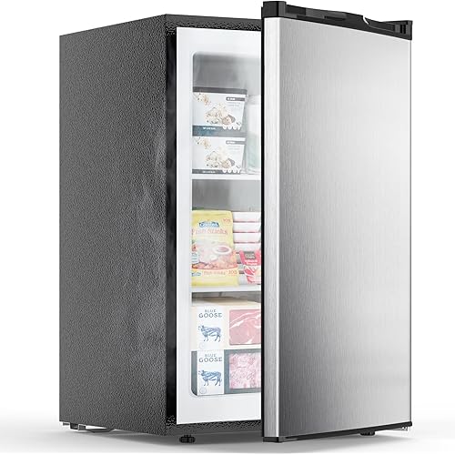 COWSAR 3.0 Cu.Ft Upright Freezer, Small Freezer Standing Deep Freezer with Adjustable Thermostat, Removable Shelves & Reversible Door, Fast Cooling for Office,Dorm,Apartment,Commerical