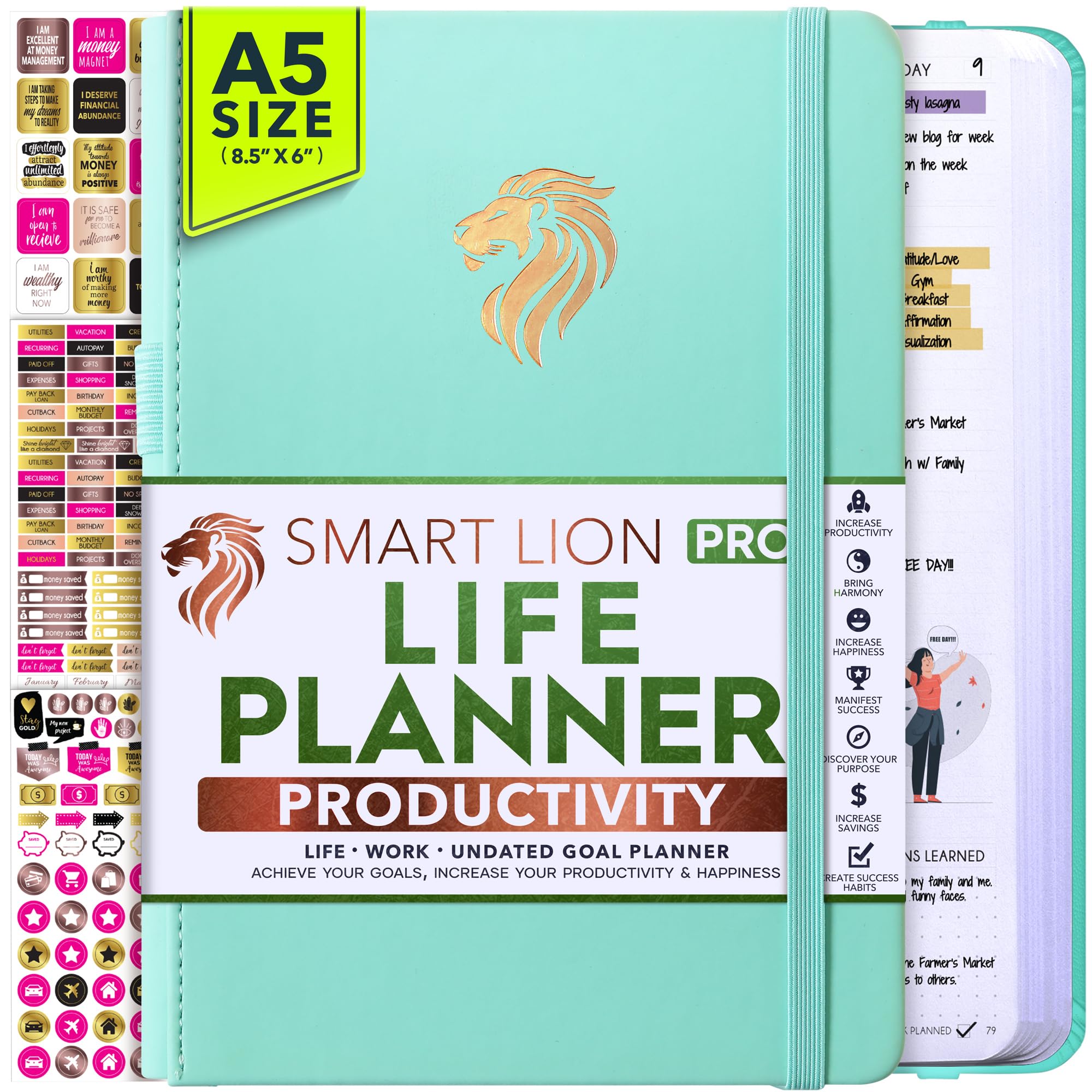 Life Planner - Undated Daily, Weekly & Monthly Planner with Budget Section | A 12 Month Journey to Increase Productivity & Happiness | Life Organizer