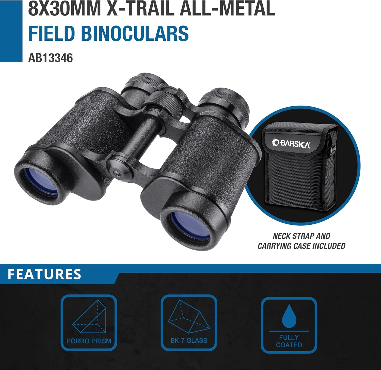 Barska X-Trail 8x30 Binoculars – All-Metal Field Binoculars – Porro Prisms, Fully Coated Optics, 60° Wide View, 8X Magnification, 30mm Lens, Serrated Focus Wheel – Compact & Durable - Image 2