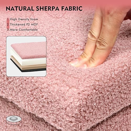 Miniatura 134 de PINPLUS Otomanas otomanas de almacenamiento con forma cuadrada con reposapiés de almacenamiento para sala de estar, asiento otomano Boucle para