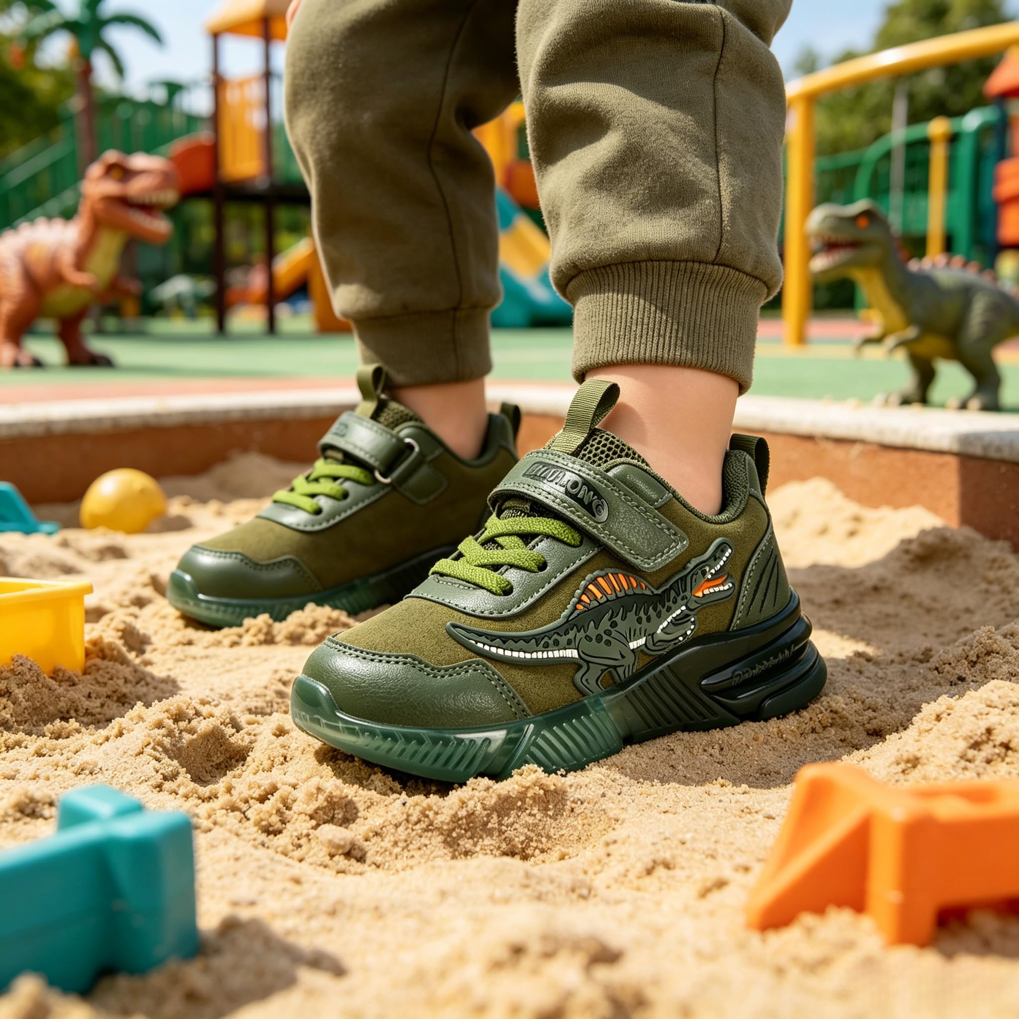 Moda Scarpe Sportive per Bambini e Bambine con Dinosauro Flash per 2-6 Anni, Tomaia in Pelle