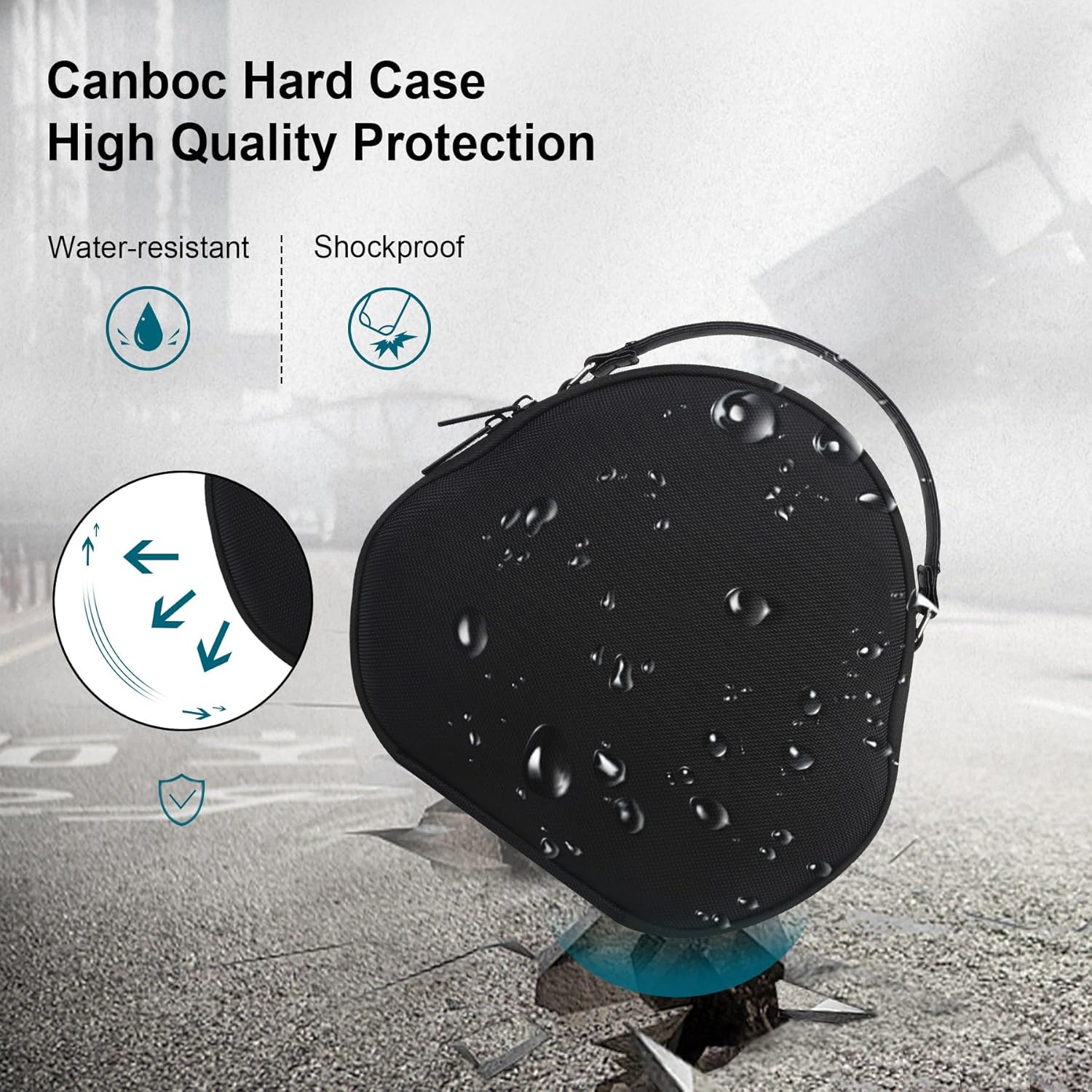 Canboc Airpods Max Case for Apple AirPods Max Wireless Over-Ear Headphones, Smart Headphones Case, Extra Space fits Cable, Charger, Black(Fabric)