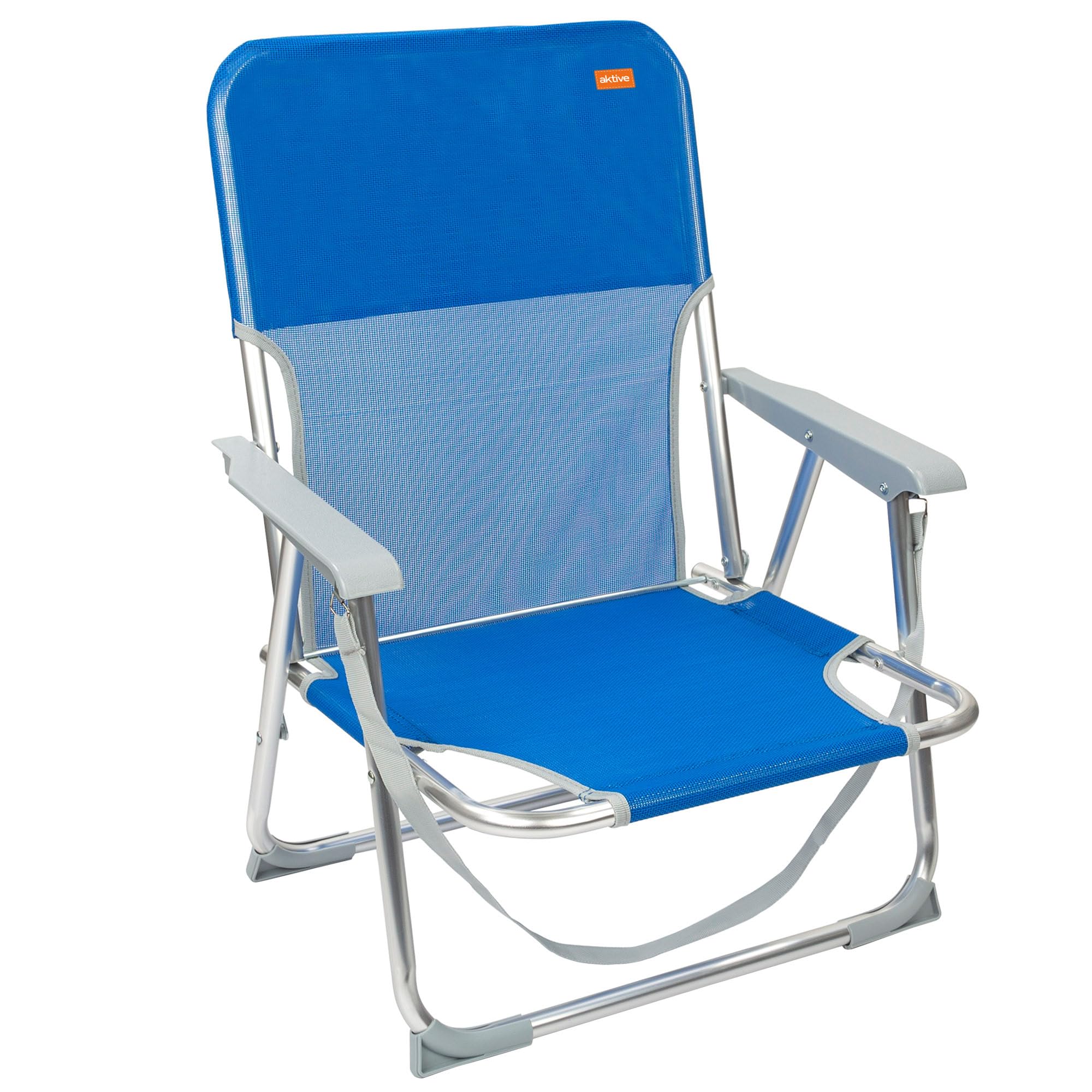 AKTIVE 62605 - Chaise de Plage Pliante, Chaise Fixe, Chaise de Plage, avec butées Anti-basculement, Dimensions 44 x 40 x 72 cm, avec poignée de Transport, Bleue, Plage, Chaise de Camping
