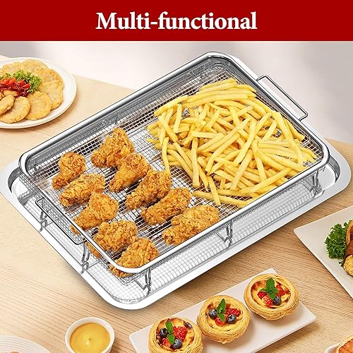 Miniatura 6 de Rorence Cesta de freidora de aire para horno cesta de freidora de aire de acero inoxidable de 15 "x 11" y juego de bandeja para hornear a la parrilla