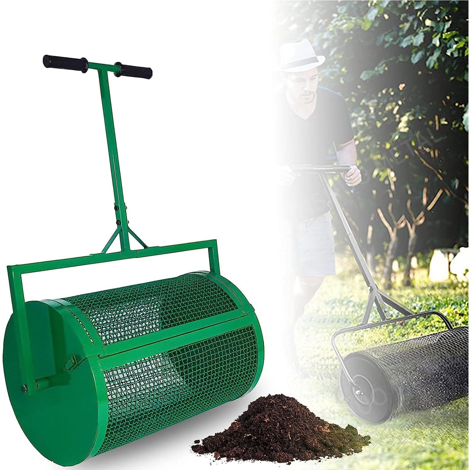 Esparcidor de abono de 24 pulgadas, esparcidor de abono para césped y jardín, con mango ajustable en forma de T para plantar y sembrar, esparcidores de fertilizantes para césped y jardín, separado 3