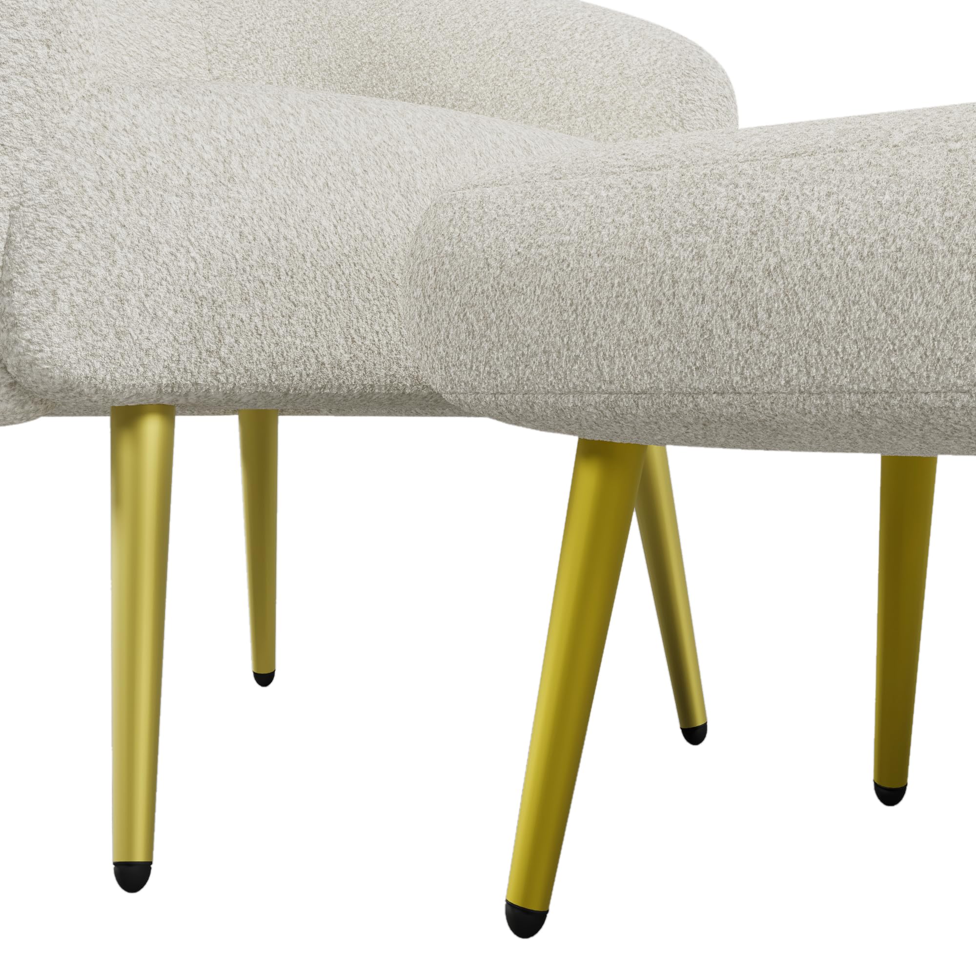 Silla tapizada Sherpa moderna con reposapiés, diseño ergonómico, patas doradas, confort lujoso (blanco)