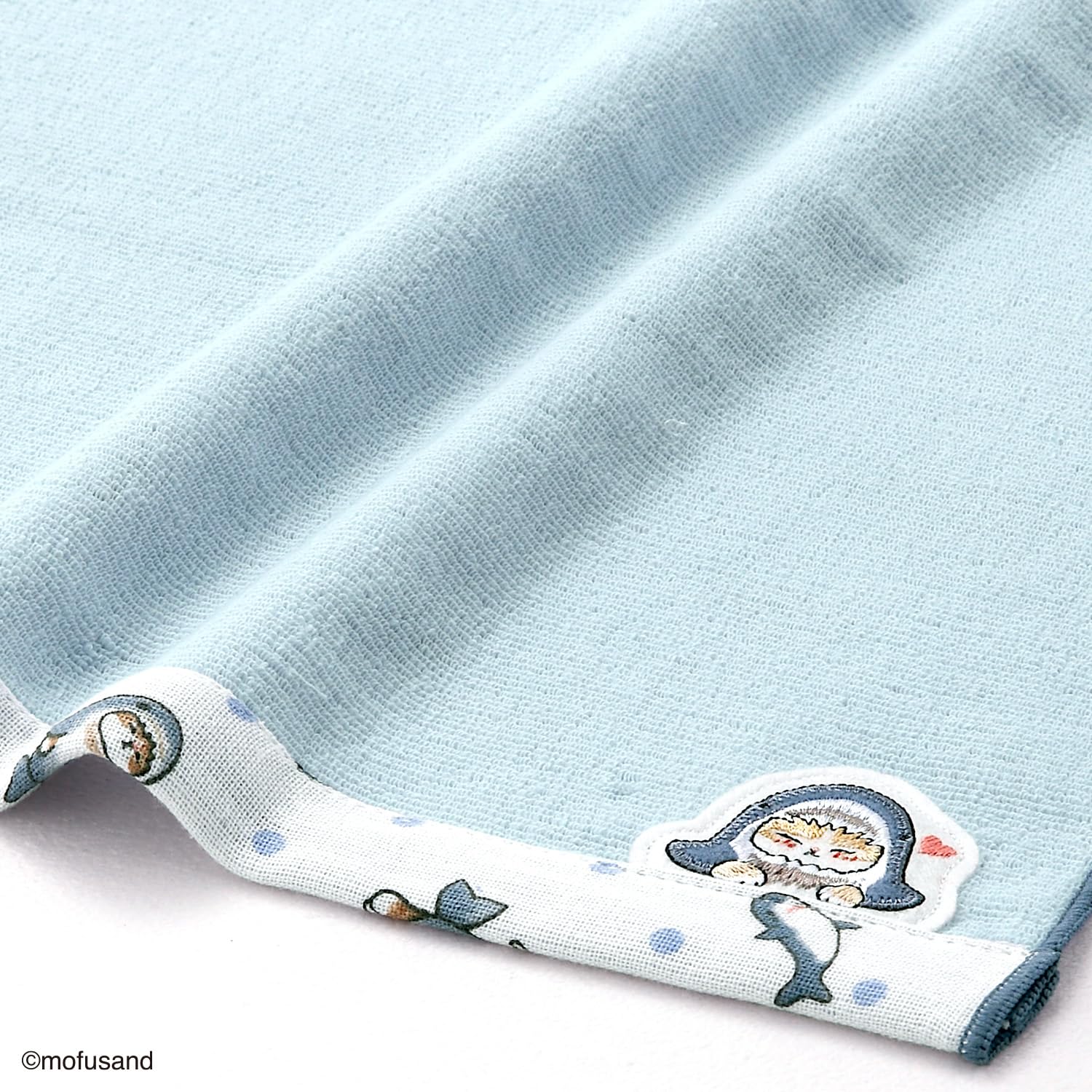 Amazon｜mofusand サメにゃん タオルハンカチ ブルー 猫 可愛い ガーゼ
