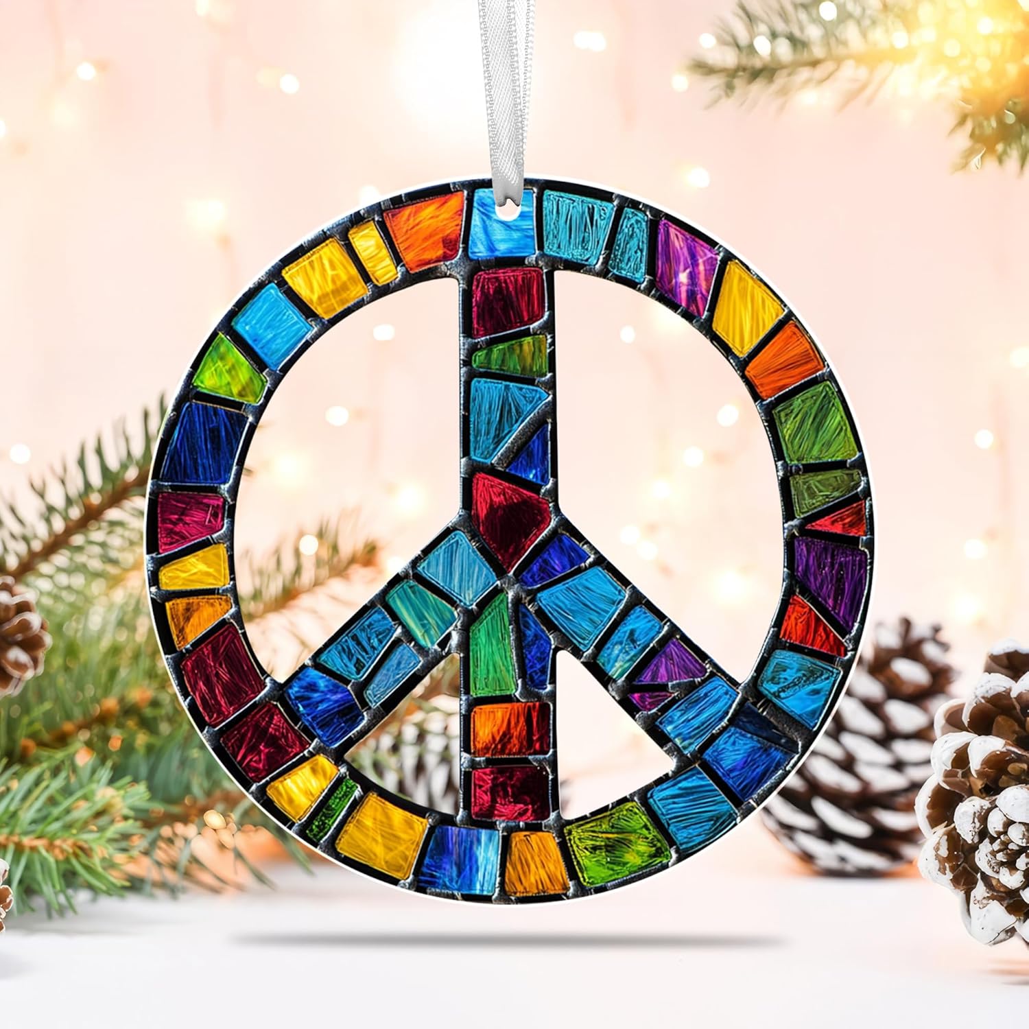 AVERXO Peace Ornament Christmas Decorations - Acrylic Boho Christmas Ornaments 2025 - Peace Sign Ornament for Boho Home Decor, Hippie Gifts for Women, Positive Energy Gifts for Mom Grandma Sister