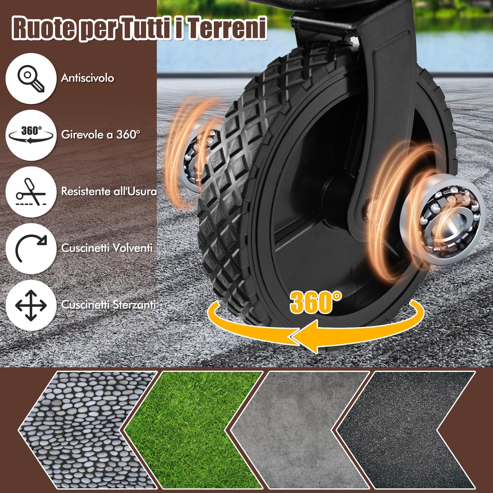 COSTWAY Carrello da Spiaggia Pieghevole 170 L, Carrello con Ruote Portatutto con Maniglia Regolabile e 360° Ruote, Portabottiglie e Tasca Portaoggetti, Carretto Giardino per Campeggio (Grigio)