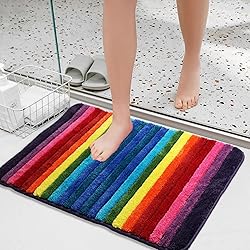 NIENLCIP Rainbow Bathroom Rugs Colorful Microfiber Bath Mat Non-Slip Plush Carpet Floor Mats Water Absorbent Bathroom Mat for Living Room Bedroom Machine Washable 16"X24"
