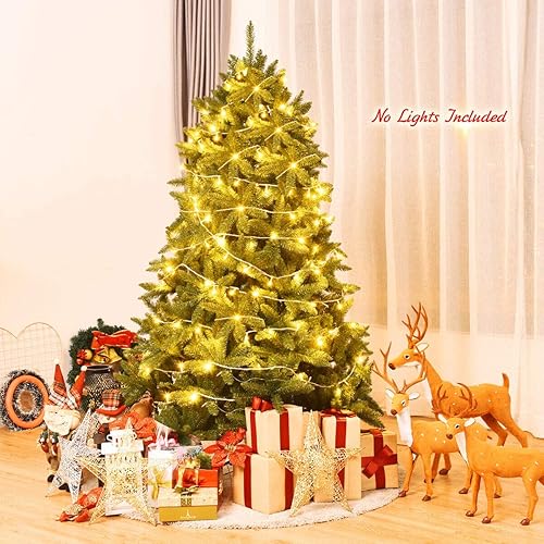 Miniatura 2 de Goplus Árbol de Navidad artificial de 6 pies sin luz, abeto de alta calidad con bisagras, fácil de montar con soporte de metal, decoración navideña