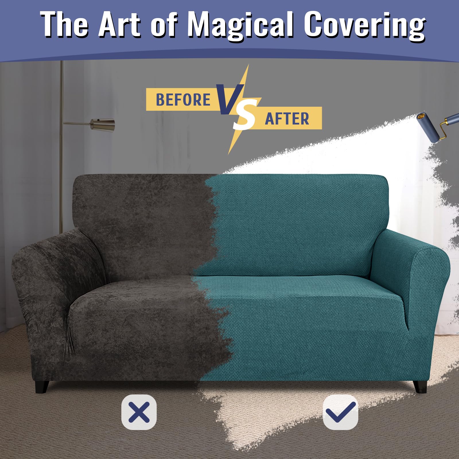 Lydevo Copridivano 4 Posti con Braccioli Fodere per Divano Jacquard Nuovo Spessore Rivestimento per Divano con 2 Copricuscini Universale Divano Protector per Animali,Tattile Jacquard#Blu Pavone