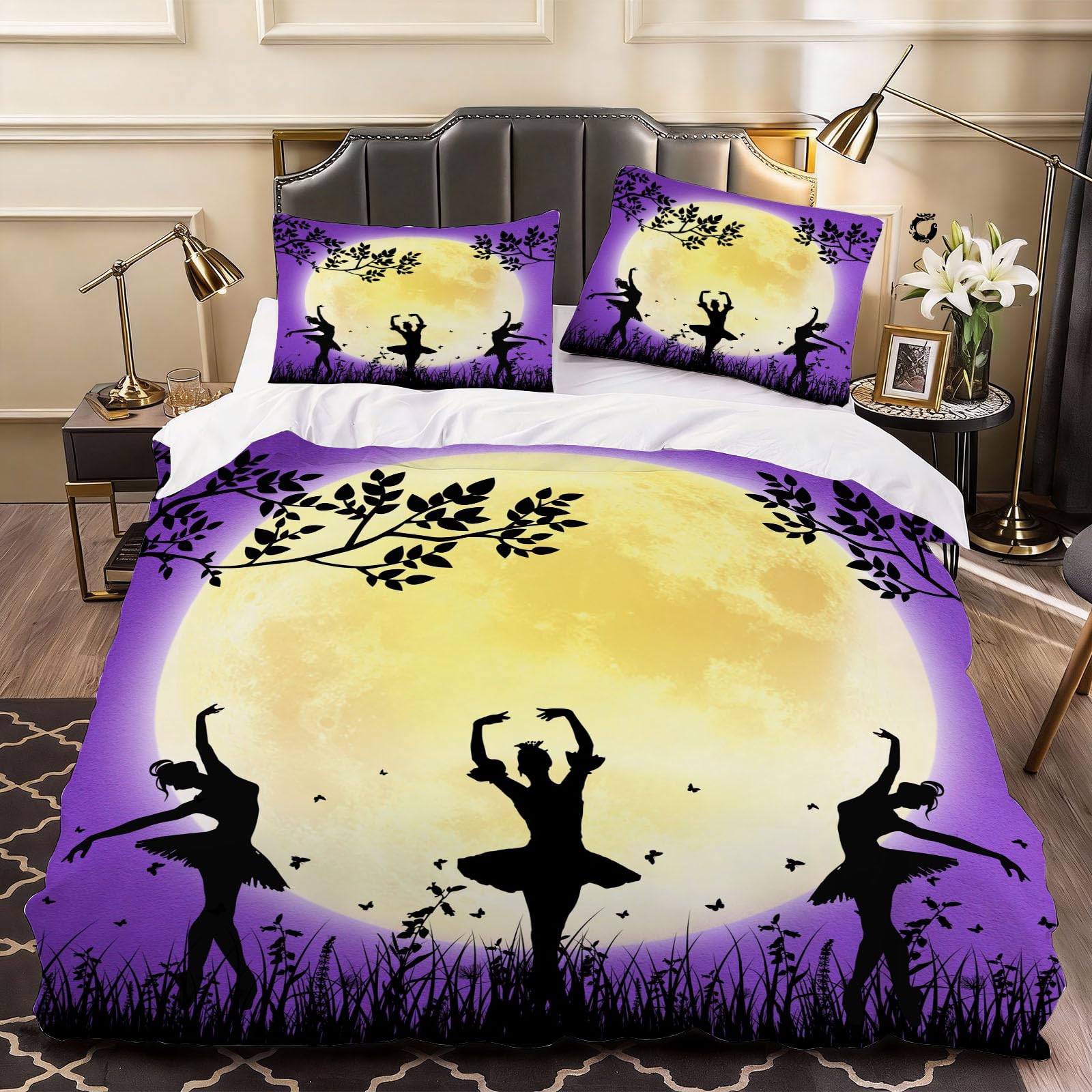 3D Cartoon Ballerina Duvet Cover Cute Cartoon Bedding Single Bed Set, Soft Microfiber Comforter Cover Printed with Zipper Closure Quilt Coverr 135x200 cm and 2 Pillowcases