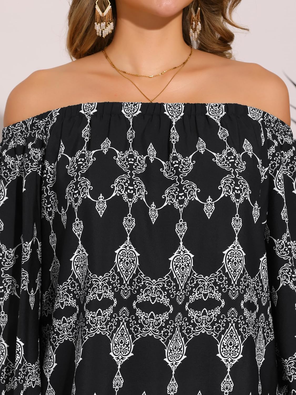 Allegra K Boho Off Shoulder Top for Women's Bohemian Long Sleeve Summer Casual Blouse Tops - Image 5