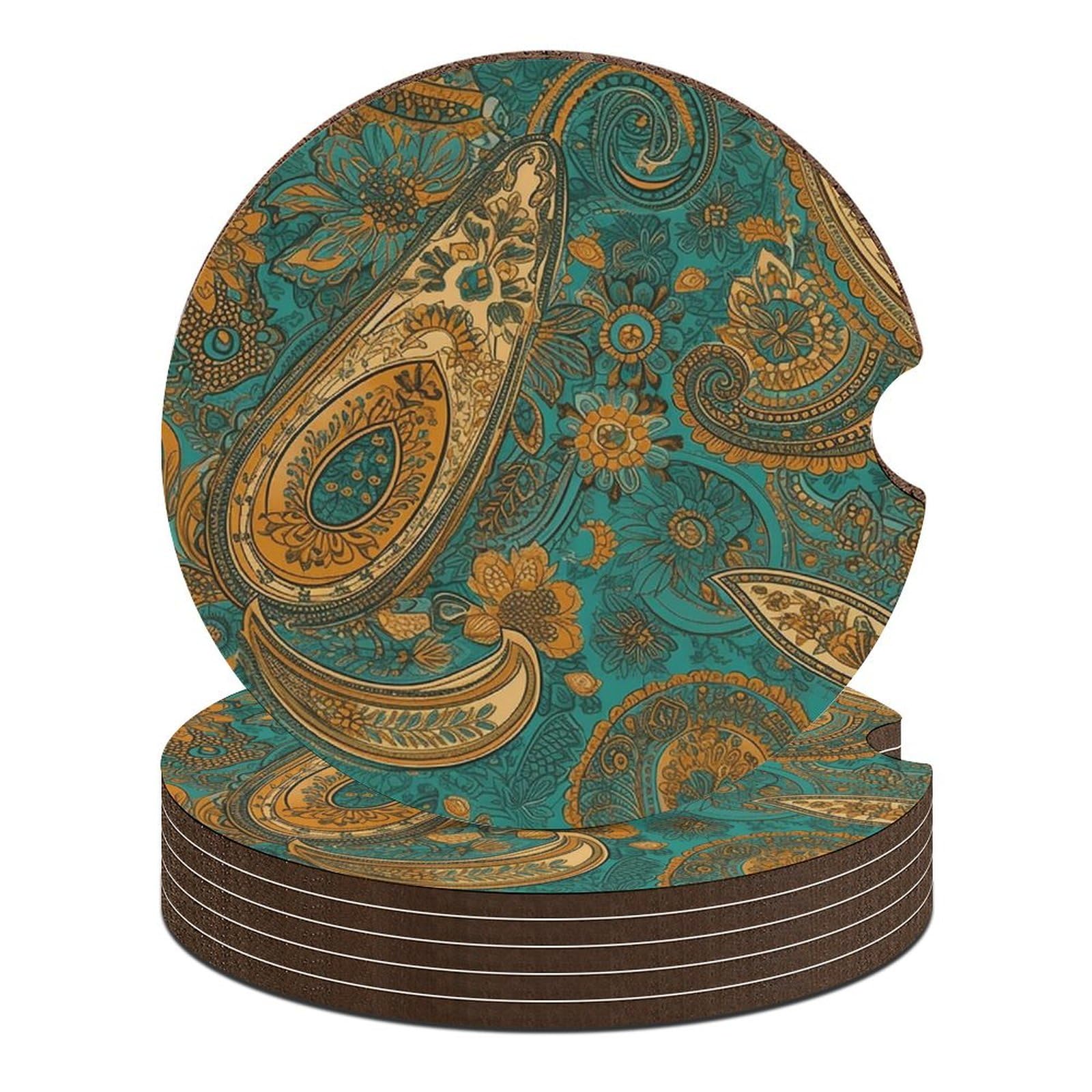 Dessous de verre pour voiture universels antidérapants 6,6cm motif cachemire jaune pour gobelet