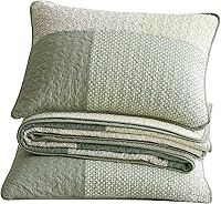 Vista 7 de Chezmoi Collection Elm - Juego de edredón de 3 piezas de retazos - Colcha floral verde a rayas - Colcha reversible ligera de algodón prelavado