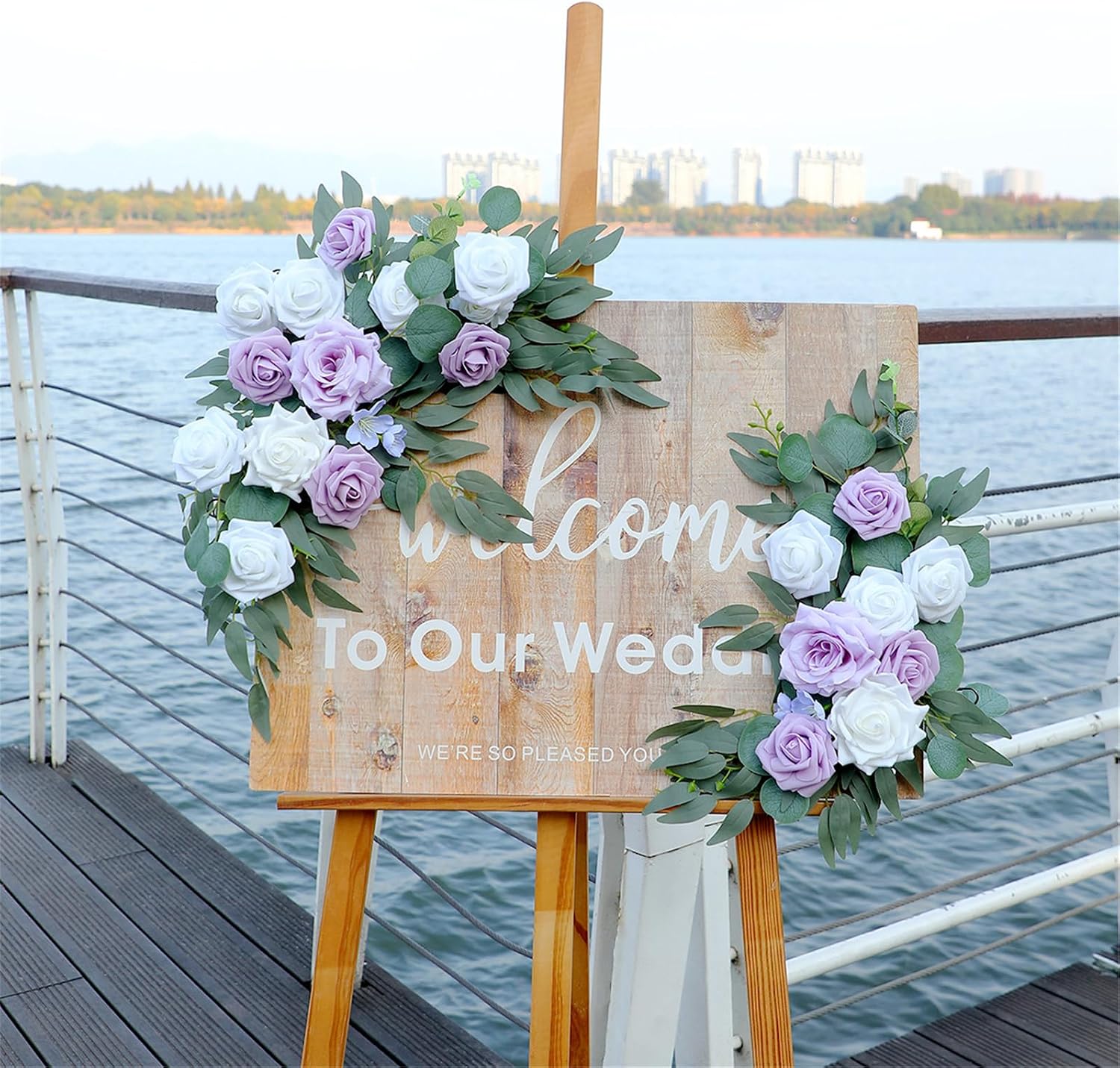 2pieces Artificial Flower Swag for Welcome Sign Wedding Ceremony Sign Table Centerpieces Decoration Flower Arrangements Wedding Decoration