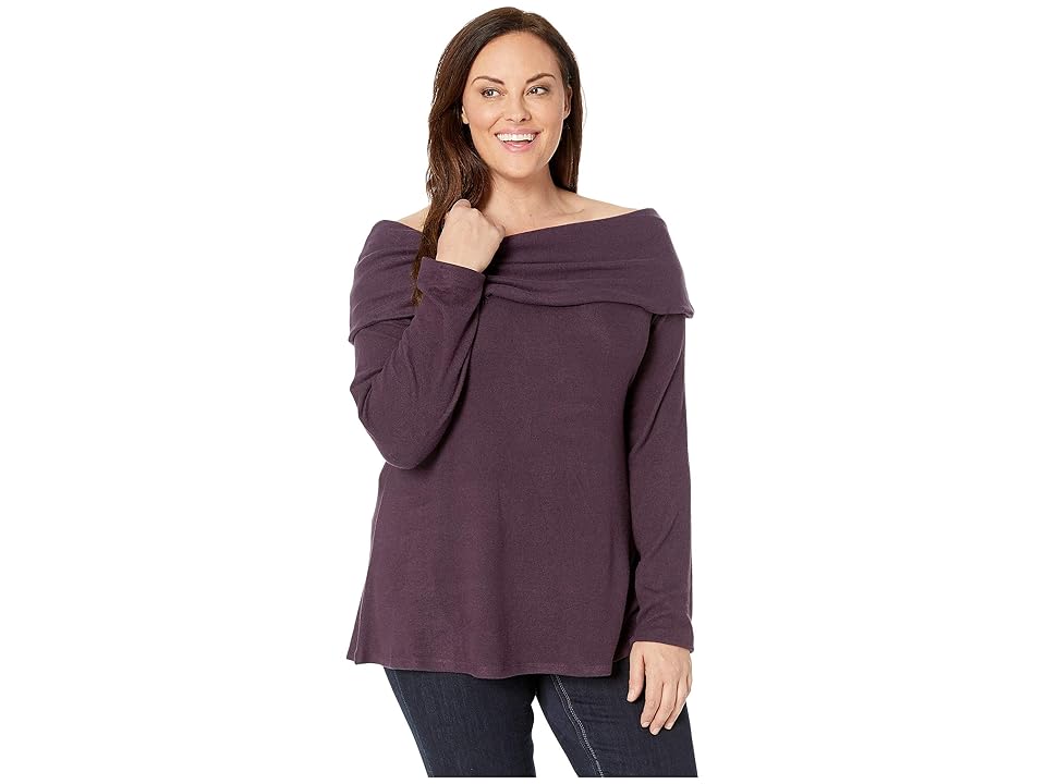 

B Collection by Bobeau Plus Size Capri Cozy Off the Shoulder Top (Plum Perfect) Women's Long Sleeve Pullover