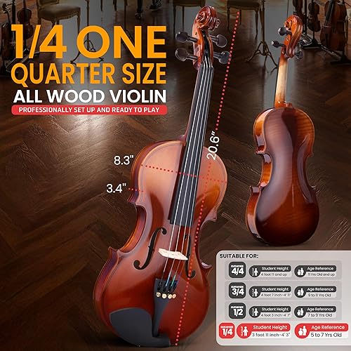 Miniatura 2 de Pyle Kit de iniciación de violín para principiantes de tamaño 14, paquete de inicio de violín con estuche de viaje y lazo, cuerdas adicionales,