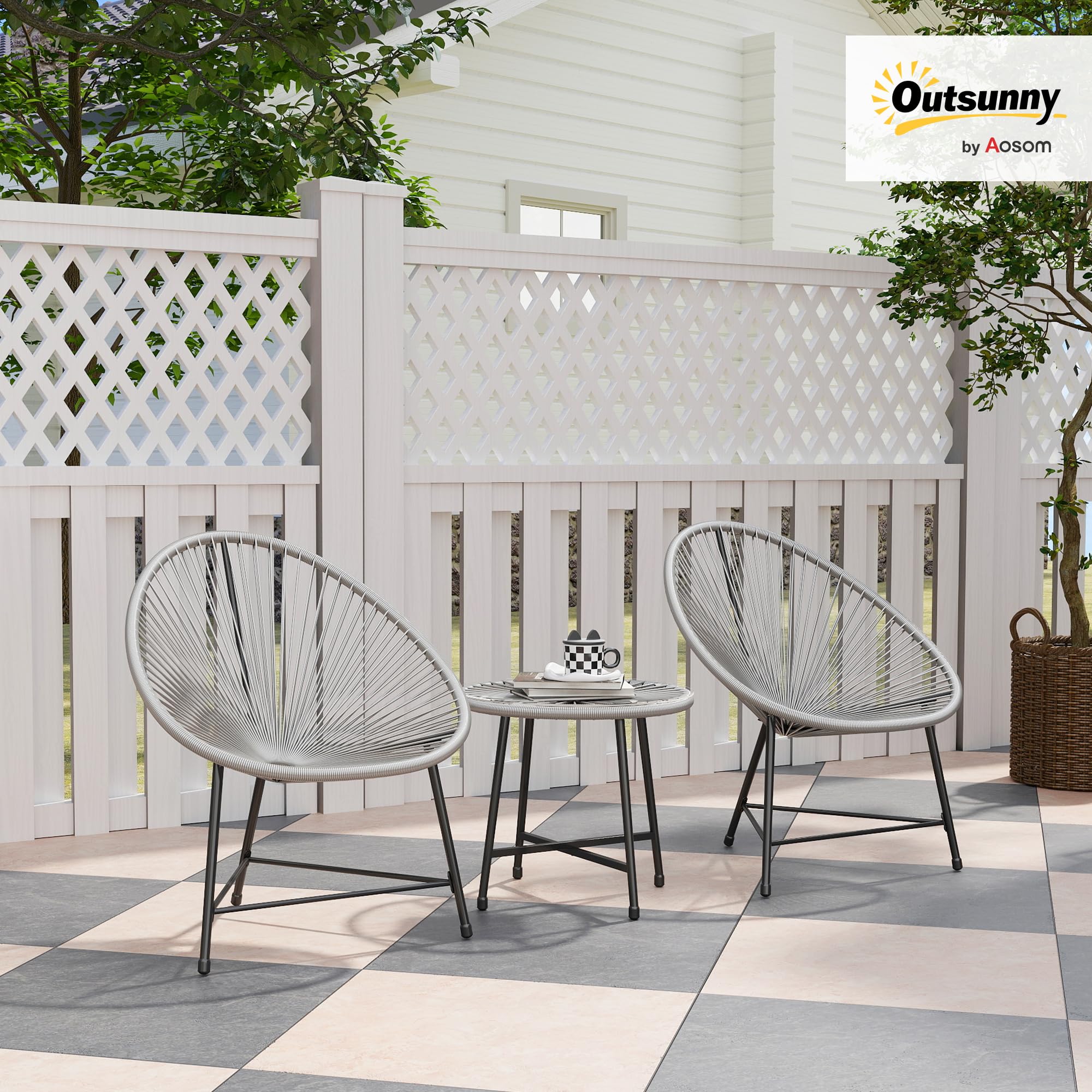 Outsunny Polyrattan Gartenmöbel Set, Outdoor Lounge Balkonmöbel für 2 Personen, 3-teilig Sitzgruppe mit 2 Stühle, Tisch, wetterfest Gartenlounge für Garten, Terrasse Balkon, Grau