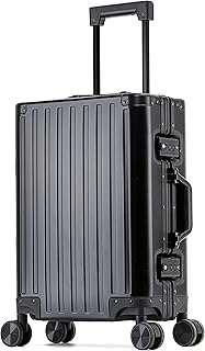 Carry On Luggage Suitcase 20-Inch Metal Spinner Luggage, Suitcase Aluminium, Hand Luggage, Double TSA Locks, Zipperless Luggage (50cm, 35L,Silver) (Black, Small/Cabin 20 inch)