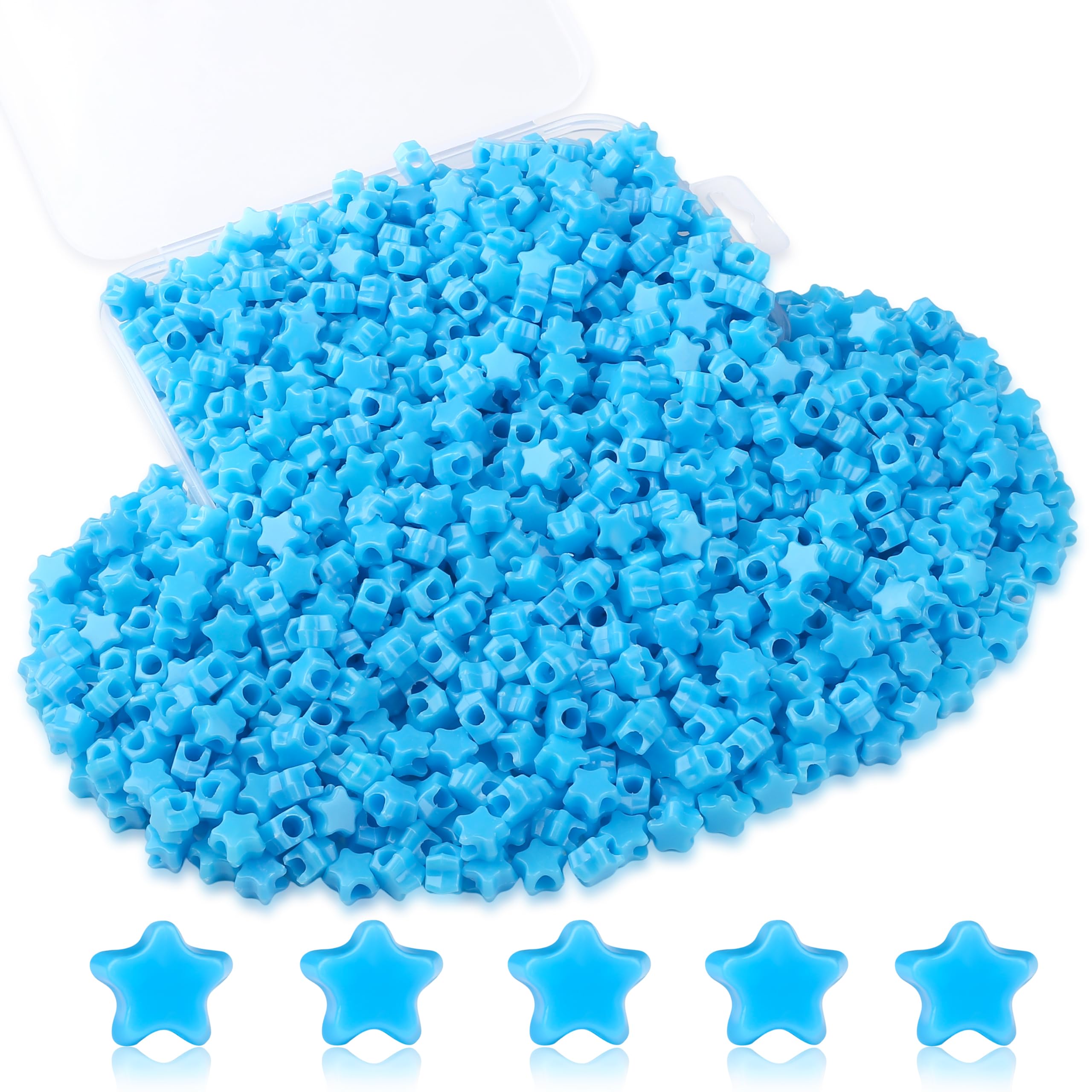 XIANNVXI 1000 Pcs 10mm Blue Star Beads,4mm Hole,Loose Acrylic Blue Star Pony Beads with Storage Box,for DIY Friendship Bracelets,Crafting,Earrings,Jewelry Making,Hair Braid,Party Decoration