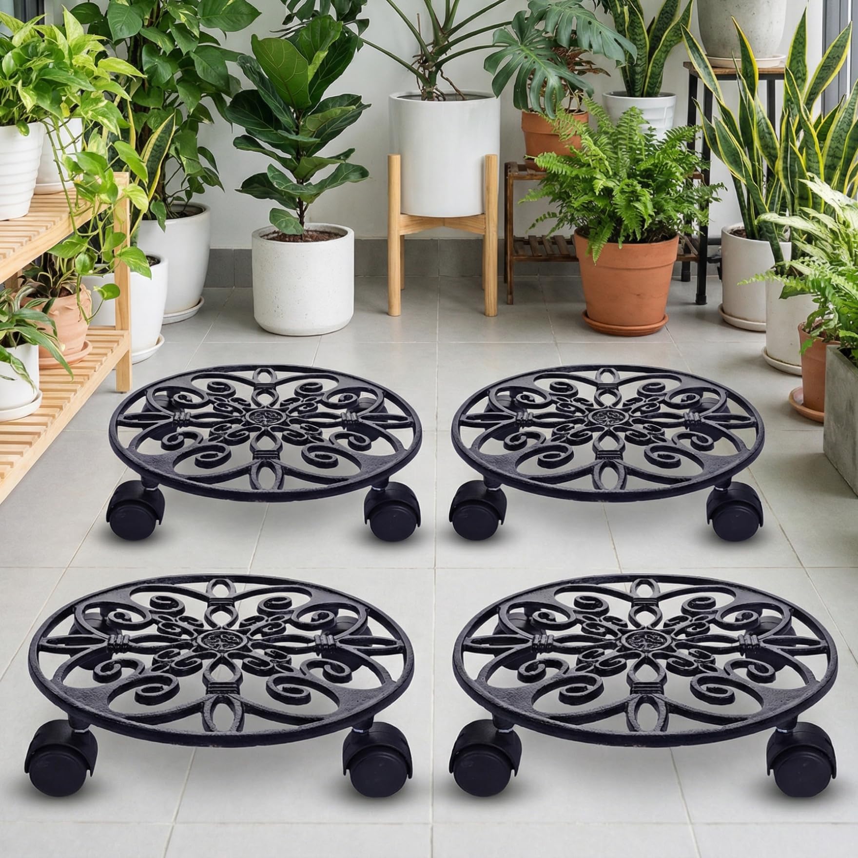 Cast Iron Plant Caddy - Rolling Stand for Pots -1