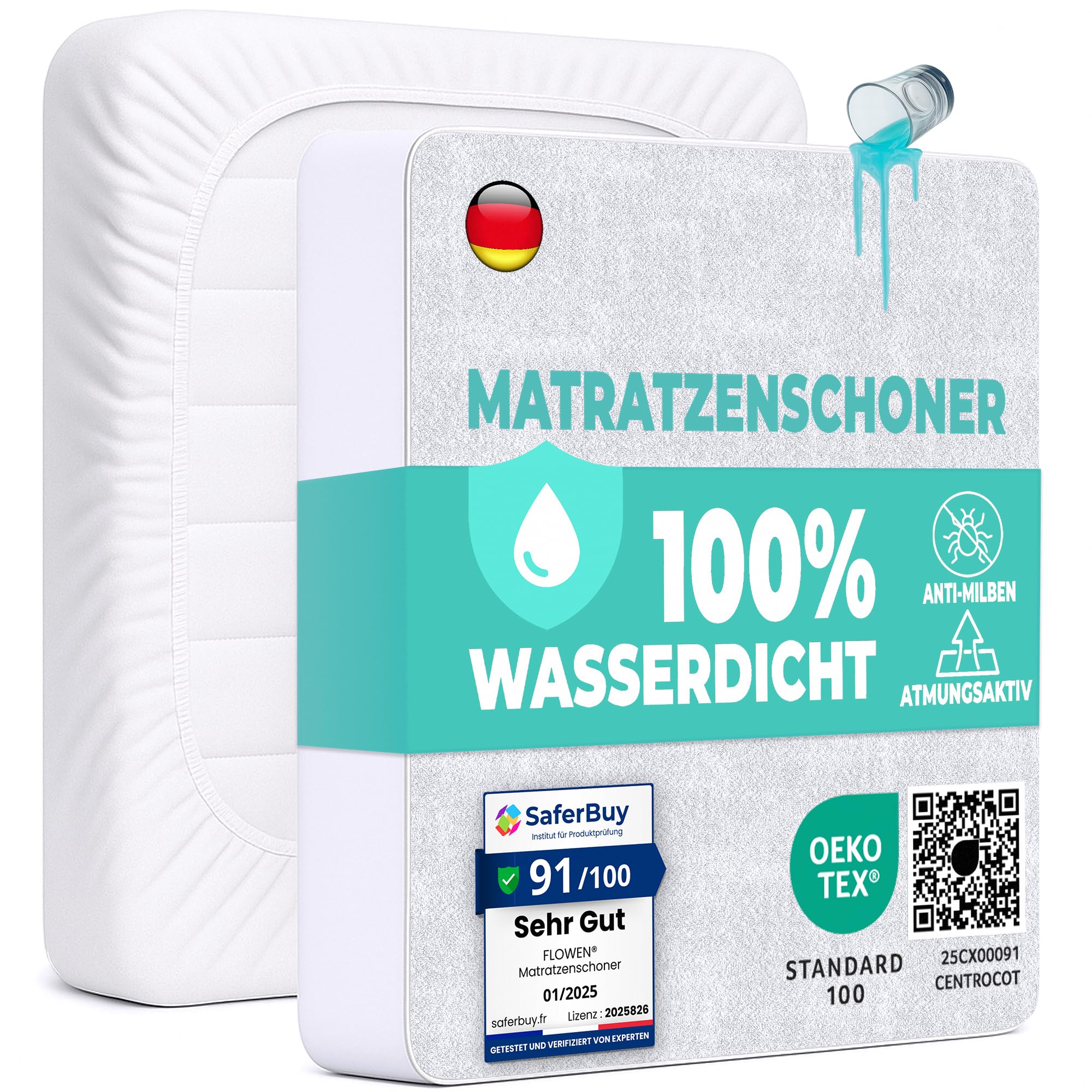 Matratzenschoner 90 x 200 cm wasserdichte Matratzenauflage Spannbettlaken Nässeschutz aus Baumwolle und Mikrofaser Inkontinenzunterlage Matratzenbezüg Atmungsaktiv für Bett und Matratze Waschbar