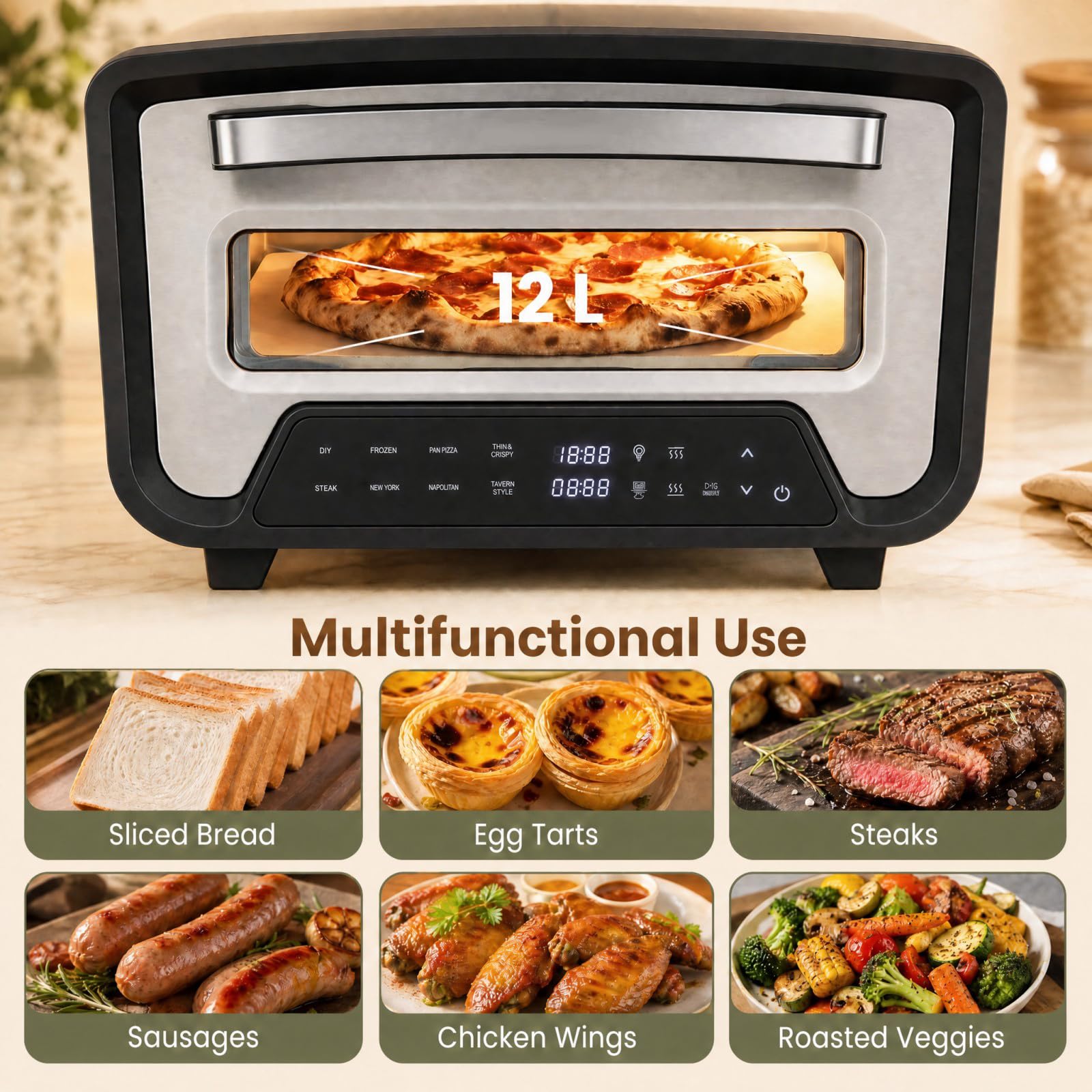 GIANTEX 1700W Forno Elettrico per Pizza da Interno con Pietra e Pala